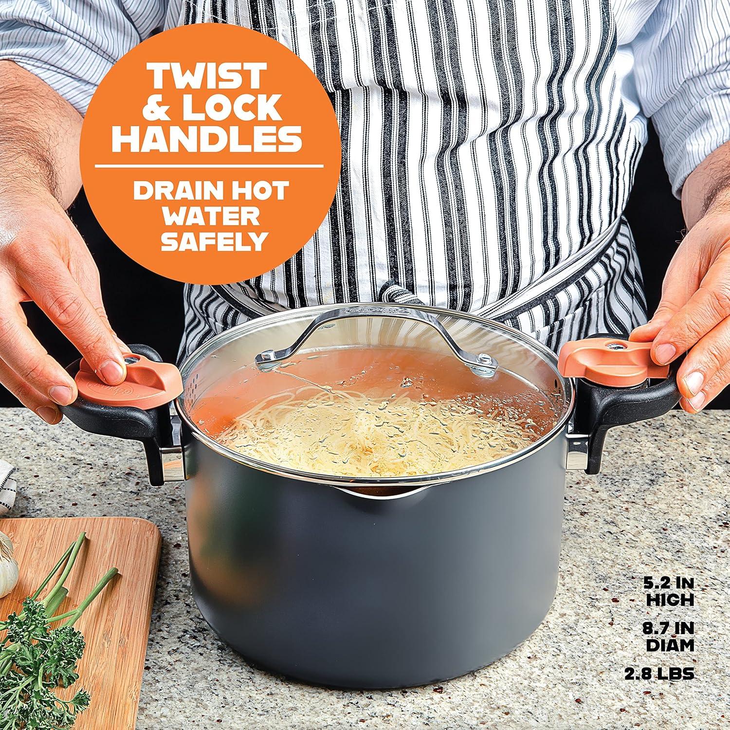 Gotham Steel Gotham Steel Stock Multipurpose Pasta Pot with Strainer Lid & Twist and Lock Handles