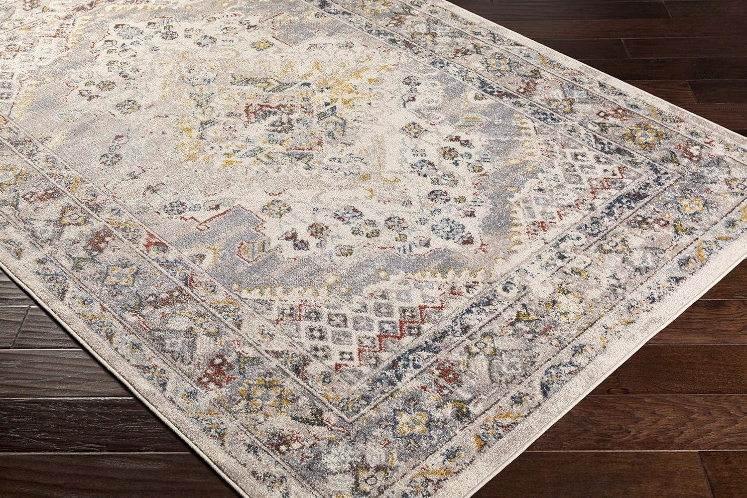 Taupe and Multicolor Synthetic Oriental Medallion Area Rug