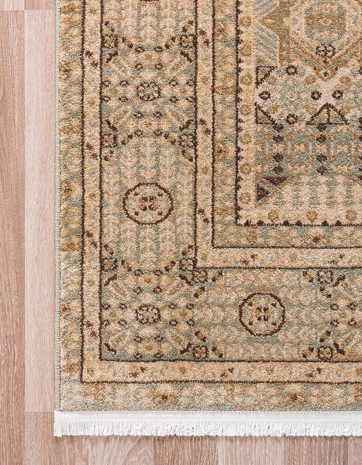 Light Green and Brown Rectangular Synthetic Area Rug 9' x 12'