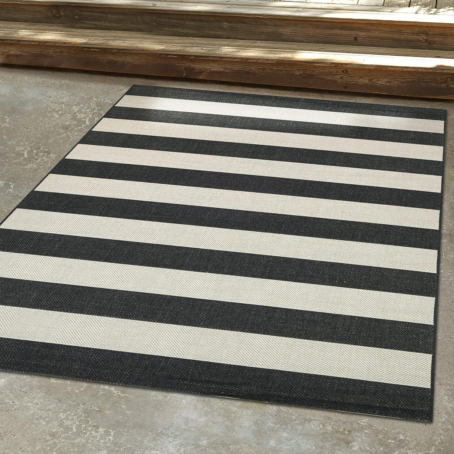 Couristan Afuera Yacht Club Rug, 9-Feet 2-Inch by 12-Feet 9-Inch, Onyx/Ivory