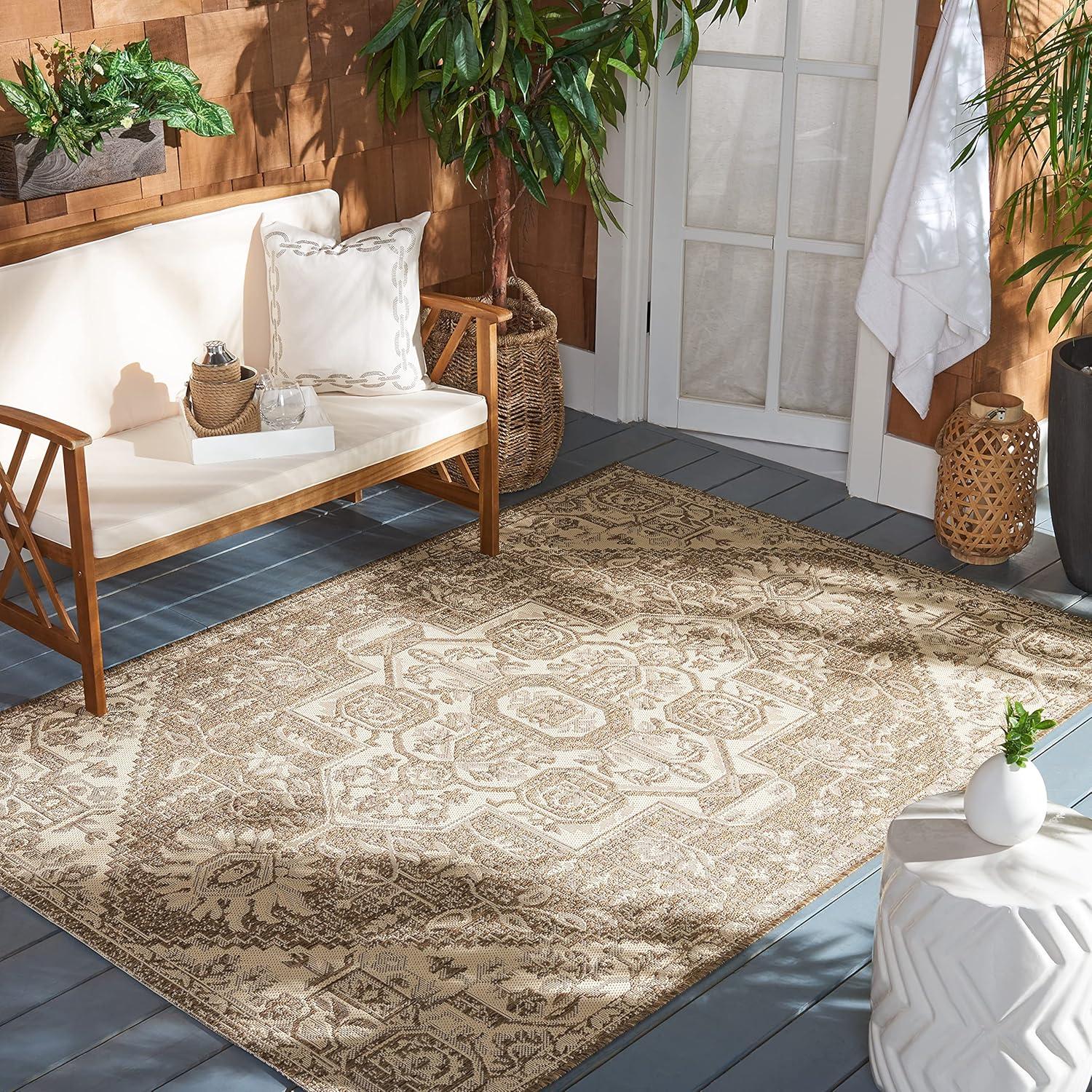 Beach House BHS138 Power Loomed Indoor/Outdoor Area Rug - Cream/Beige - 6'7"x9'2" - Safavieh