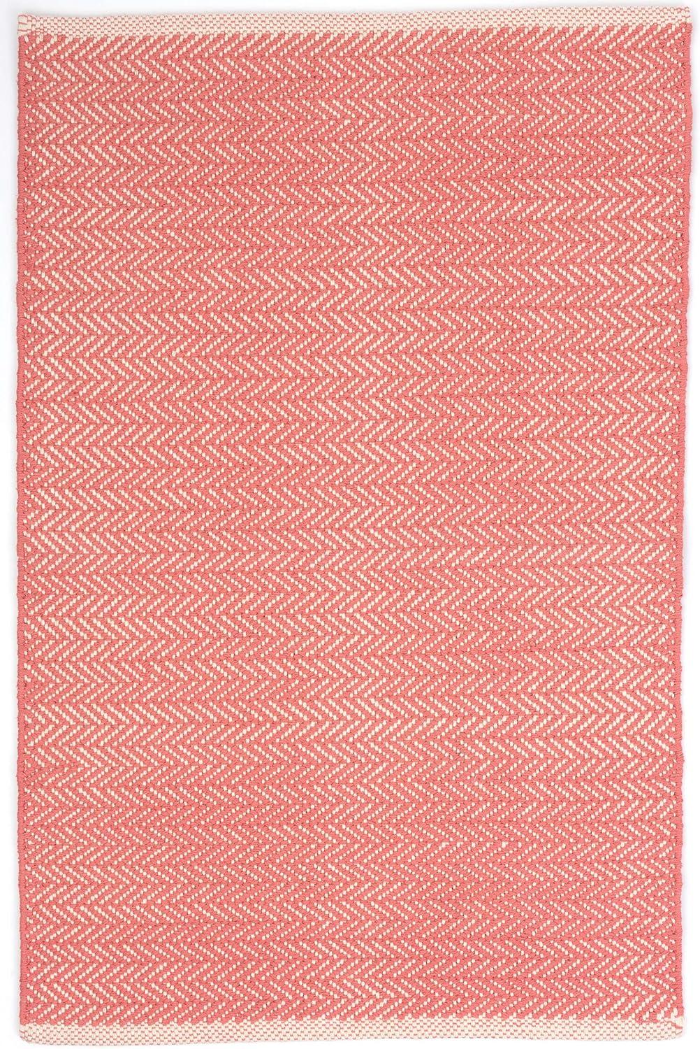 Herringbone Coral Handwoven Cotton Rug