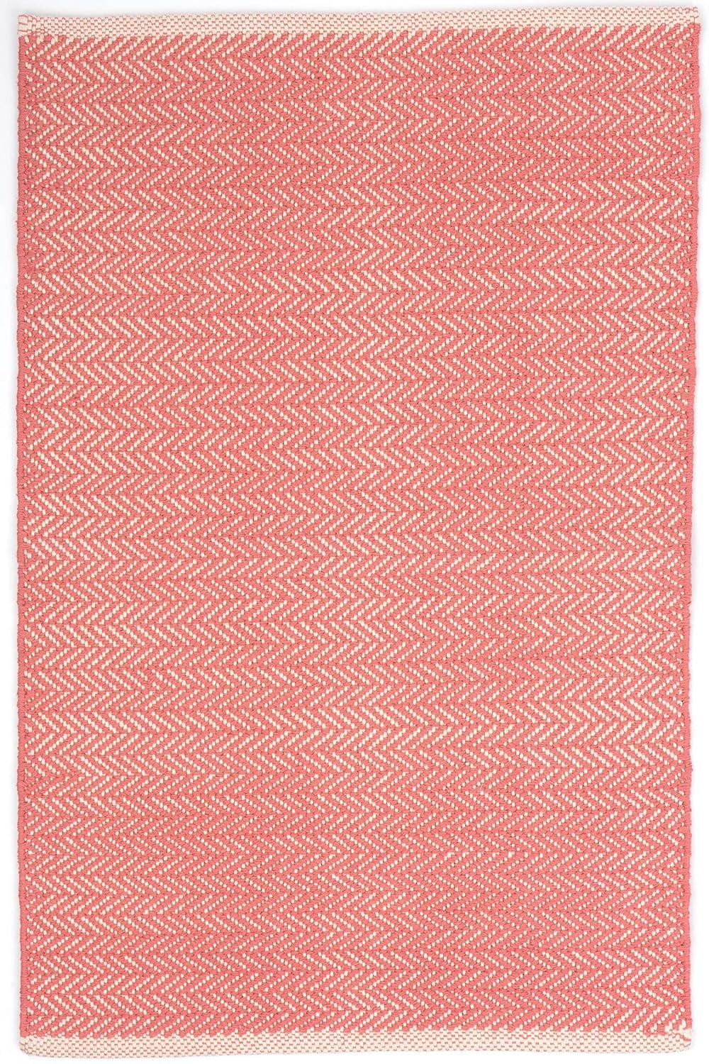 Herringbone Coral Handwoven Cotton Rug