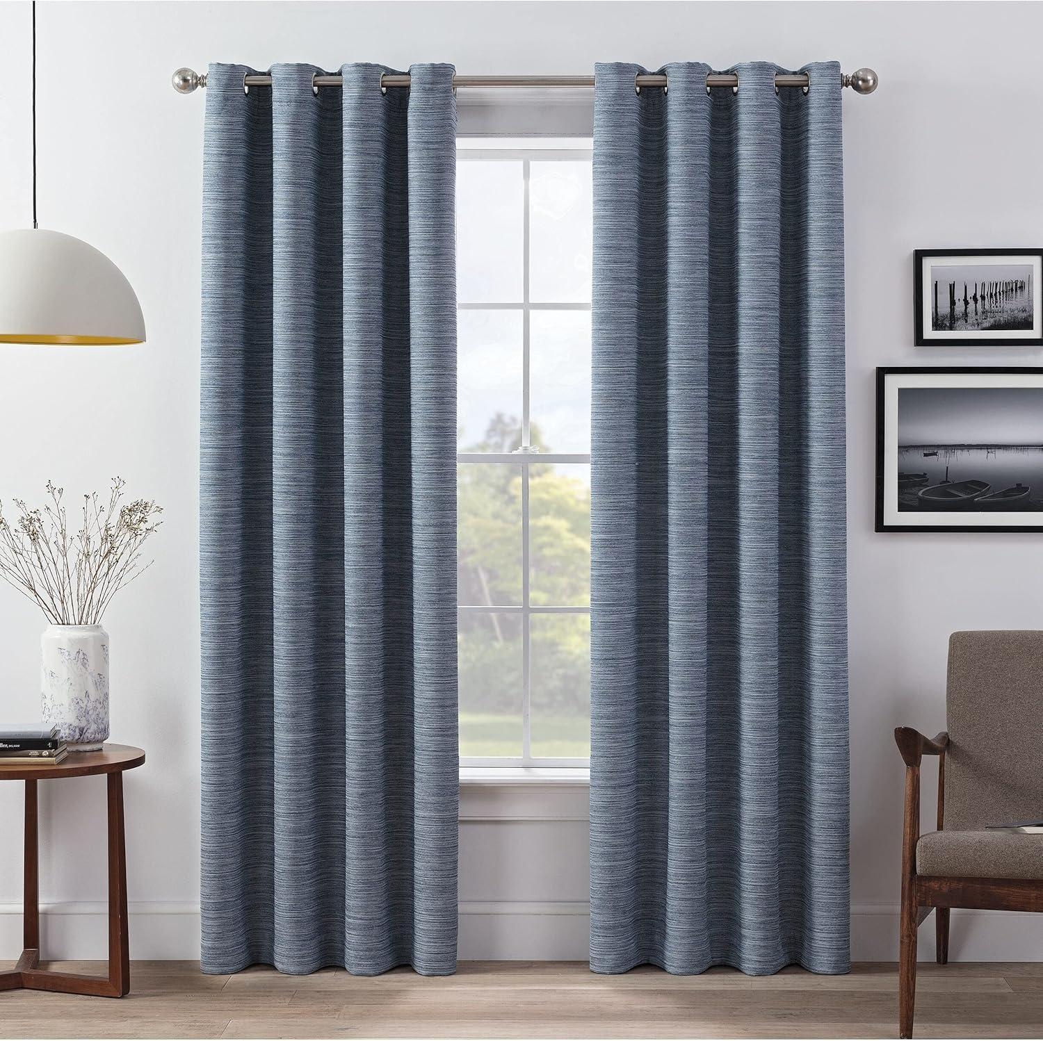 Eclipse Wyckoff Blackout Thermaweave, Grommet Window Curtain Panel Pair (Set of 2)