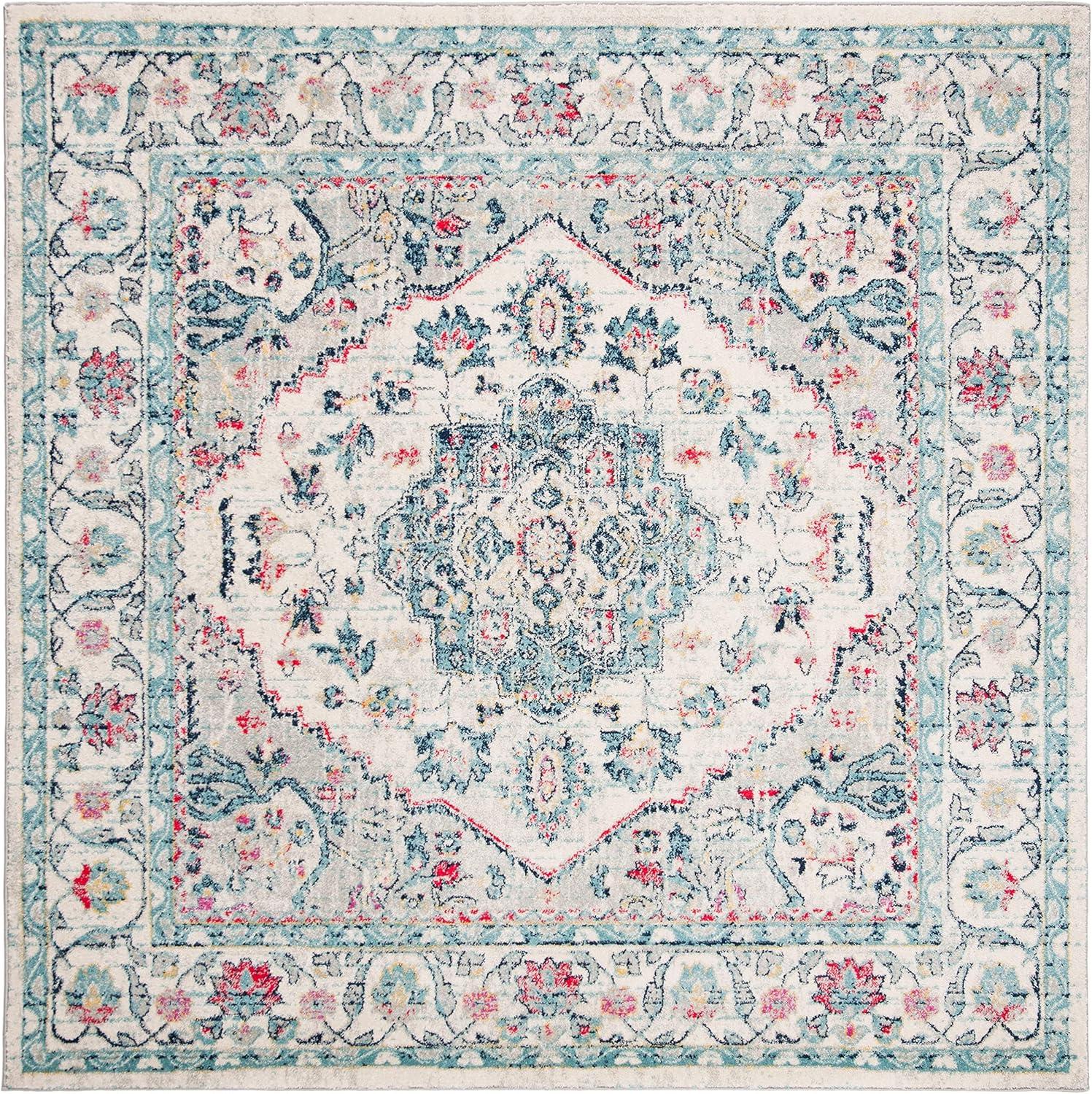 SAFAVIEH Madison Hildred Floral Bordered Area Rug, Navy/Fuchsia, 6'7" x 6'7" Square