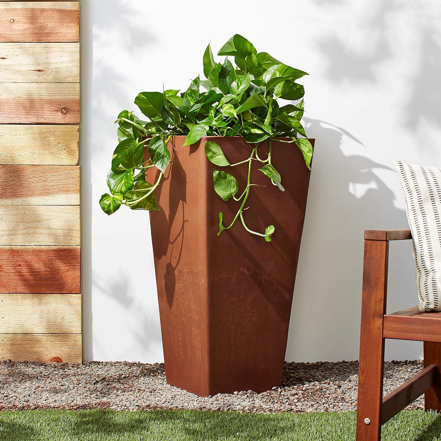 Large Terra Cotta Tall Square Outdoor Planter