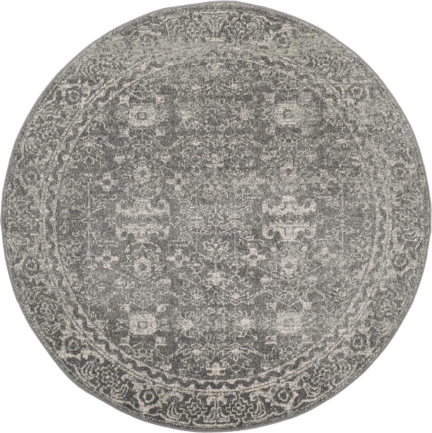 Evoke EVK270 Power Loomed Area Rug - Grey/Ivory - 3' round - Safavieh.