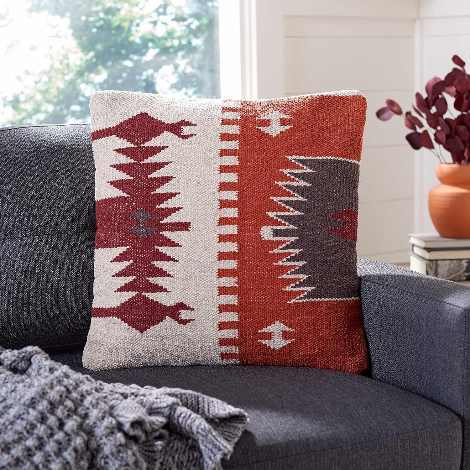 Southwestern Rust and Beige Cotton Throw Pillow