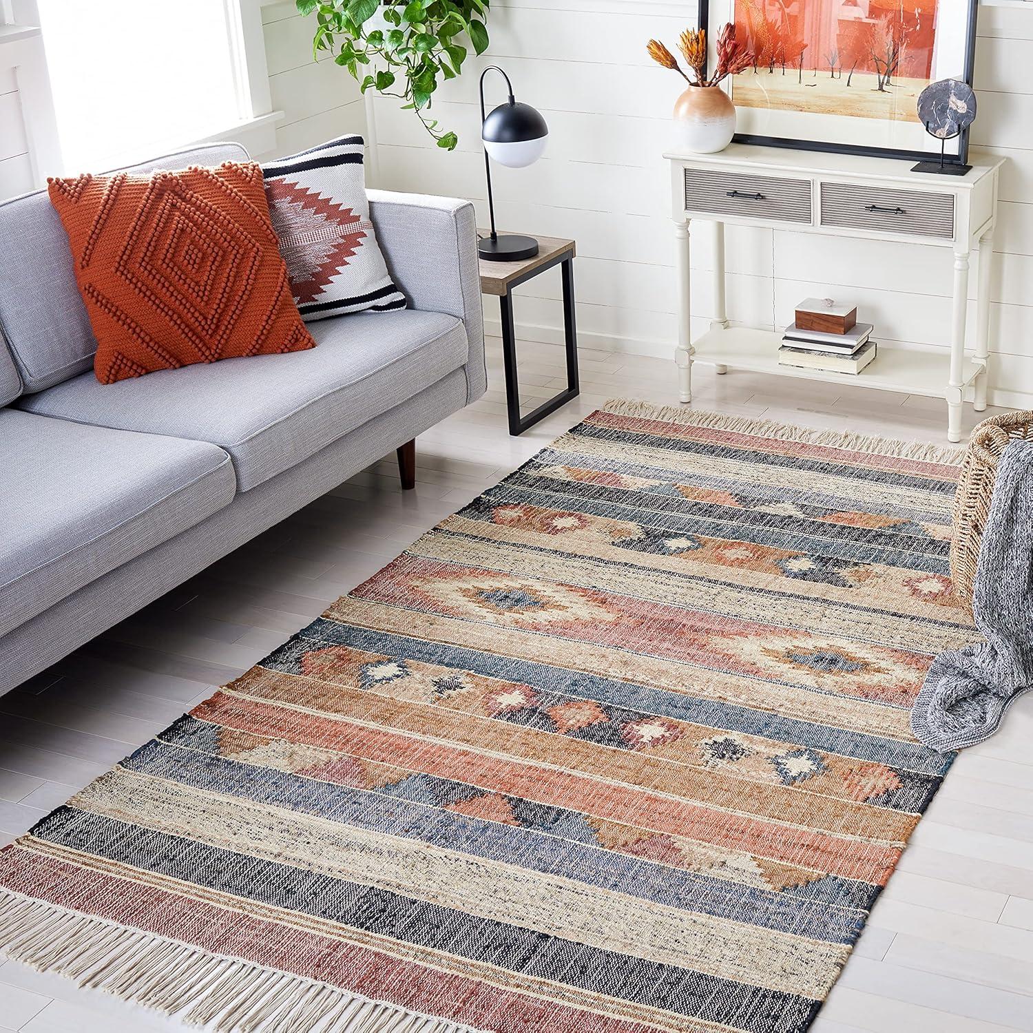 Kilim KLM177 Flat Weave Area Rug - Blue/Rust - 5'x8' - Safavieh