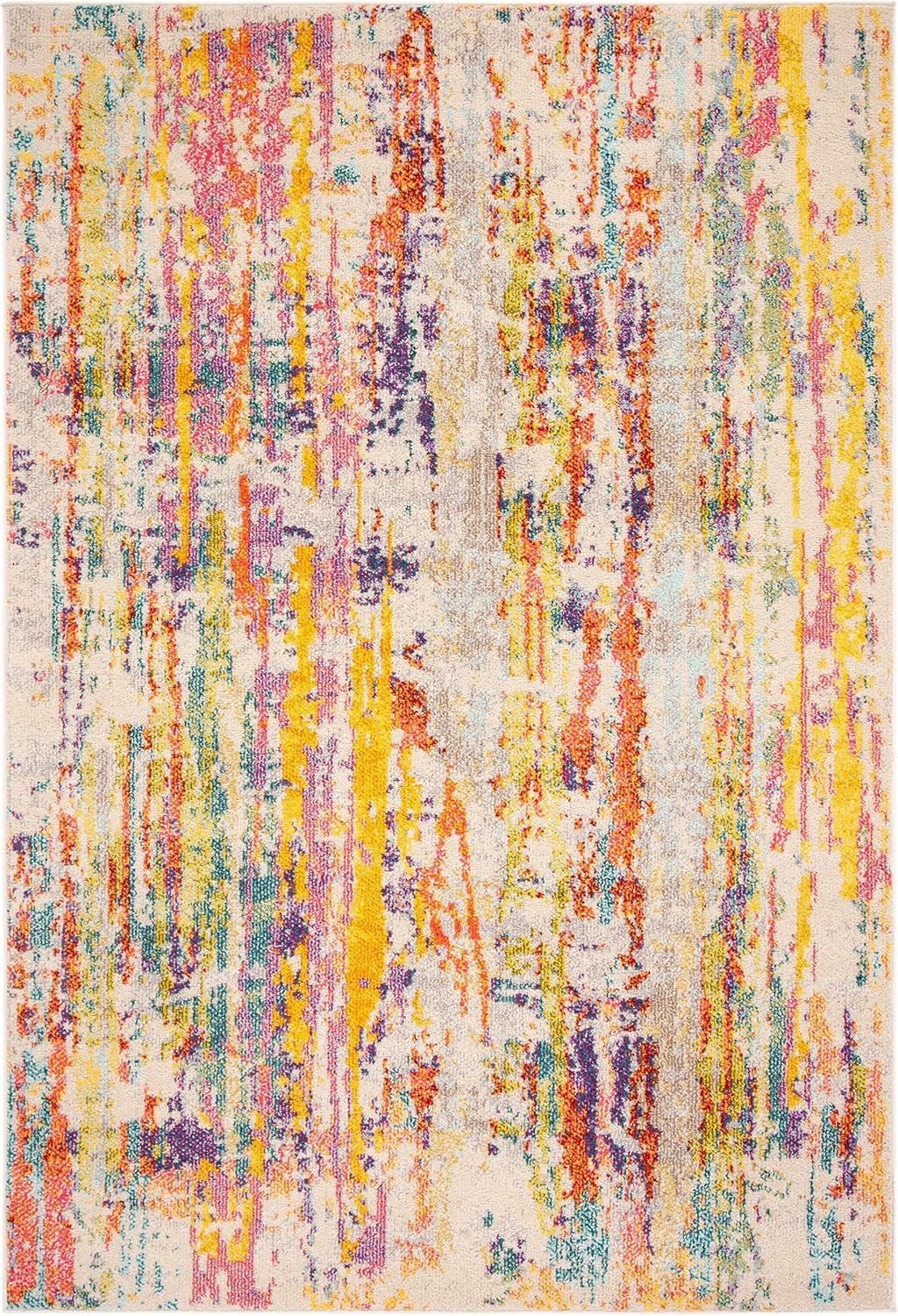 SAFAVIEH Madison Marais Distressed Abstract Area Rug, Beige/Yellow, 9' x 12'