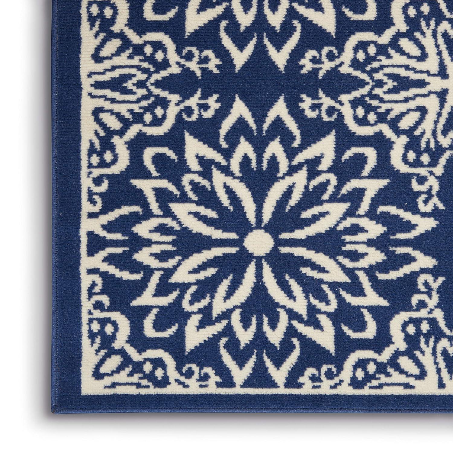 Nourison Jubilant Geometric Floral Navy/Ivory 5'3" x 7'3" Area Rug, (5' x 7')