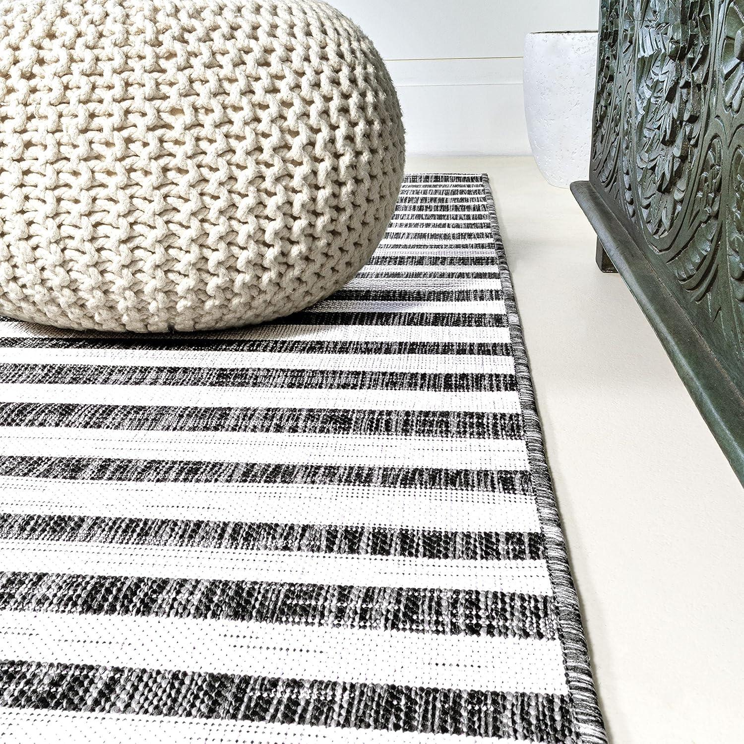 Sukie Soft Low Pile Ivory/Black Stripe Synthetic Area Rug - 2x10