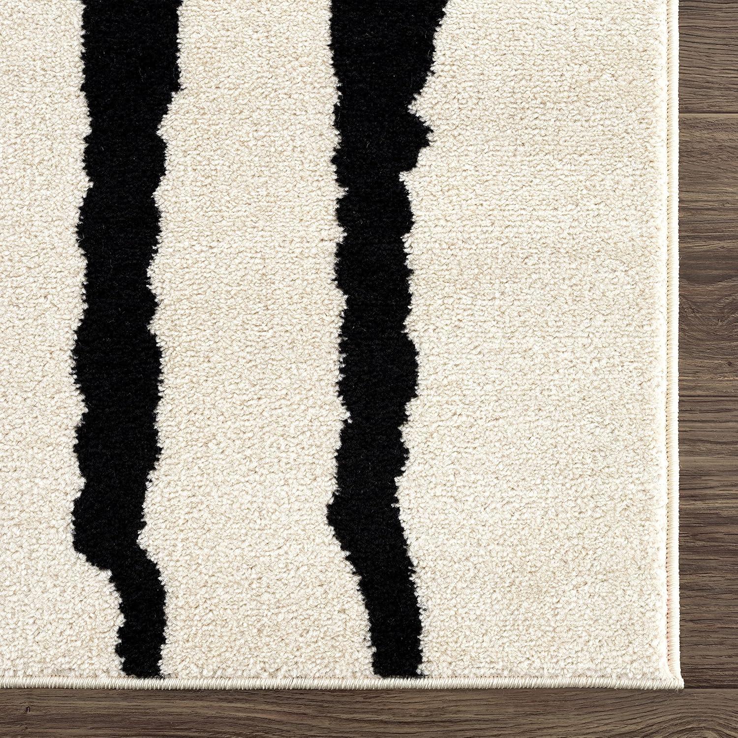 Abani Nordic Collection Thin Vertical Lines 4' x 6' Cream Black Scandinavian Area Rug