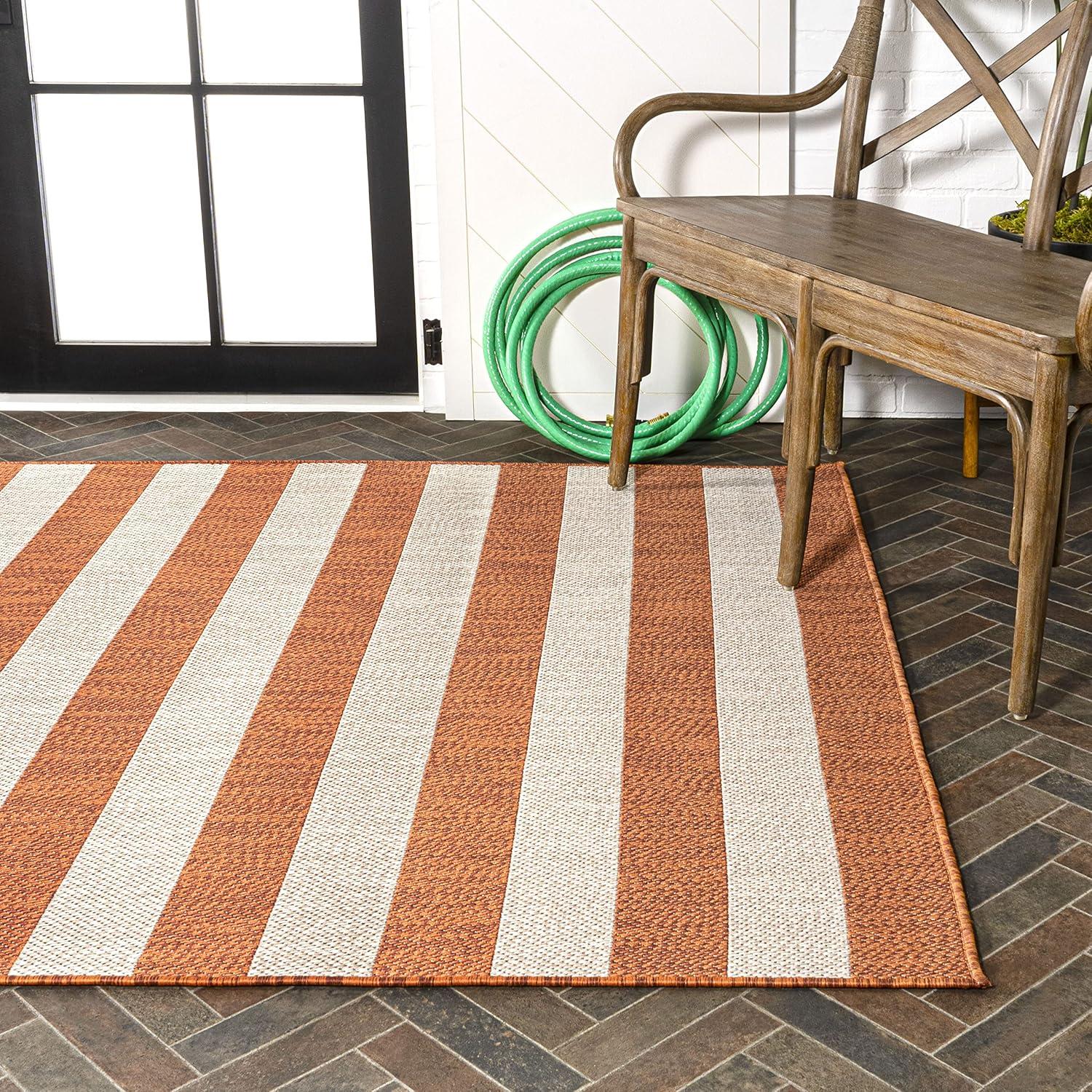 Negril Orange/Beige Synthetic Stripe 3' x 5' Reversible Rug