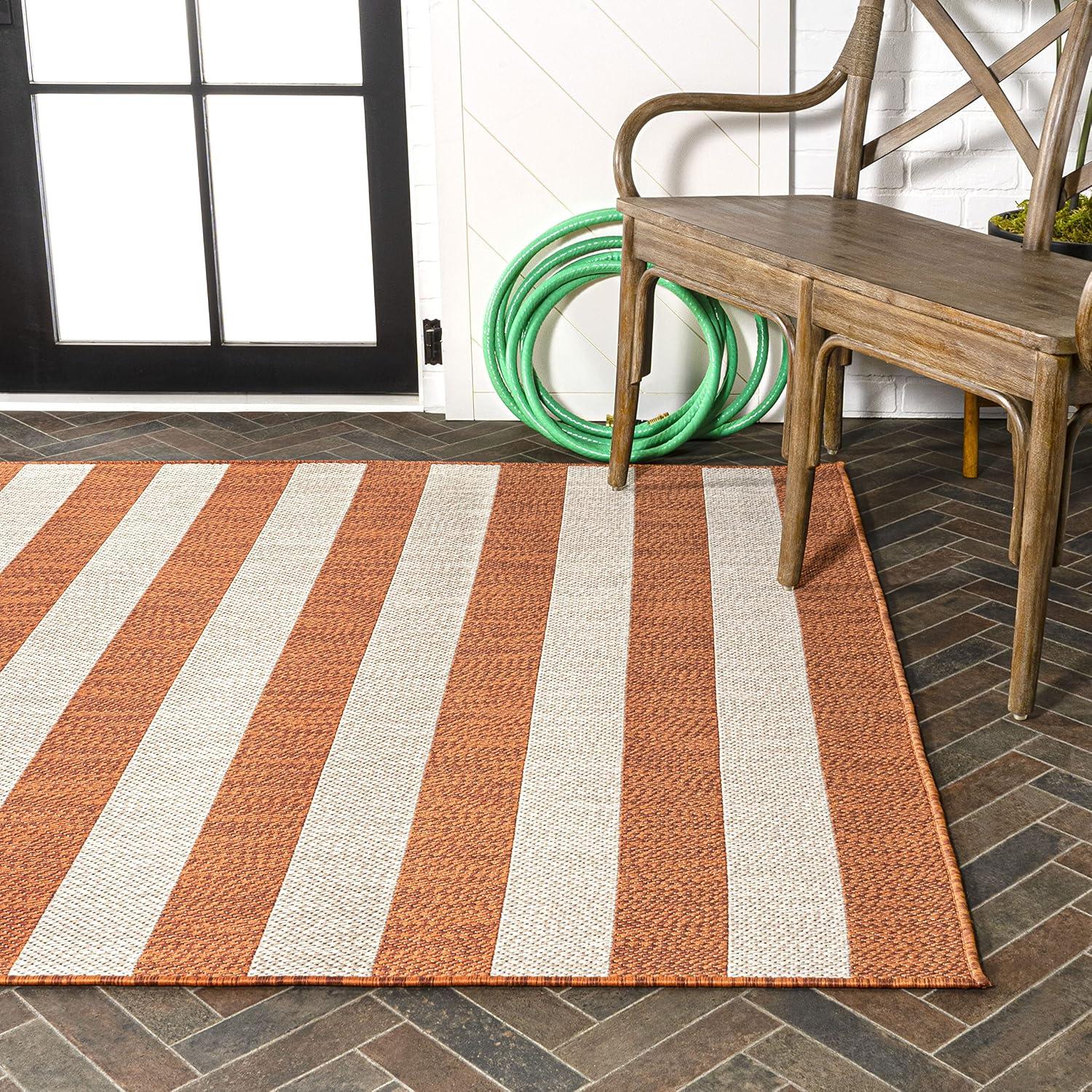 5' x 8' Negril Two-Tone Wide Stripe Indoor/Outdoor Area Rug, Orange/Beige - JONATHAN Y