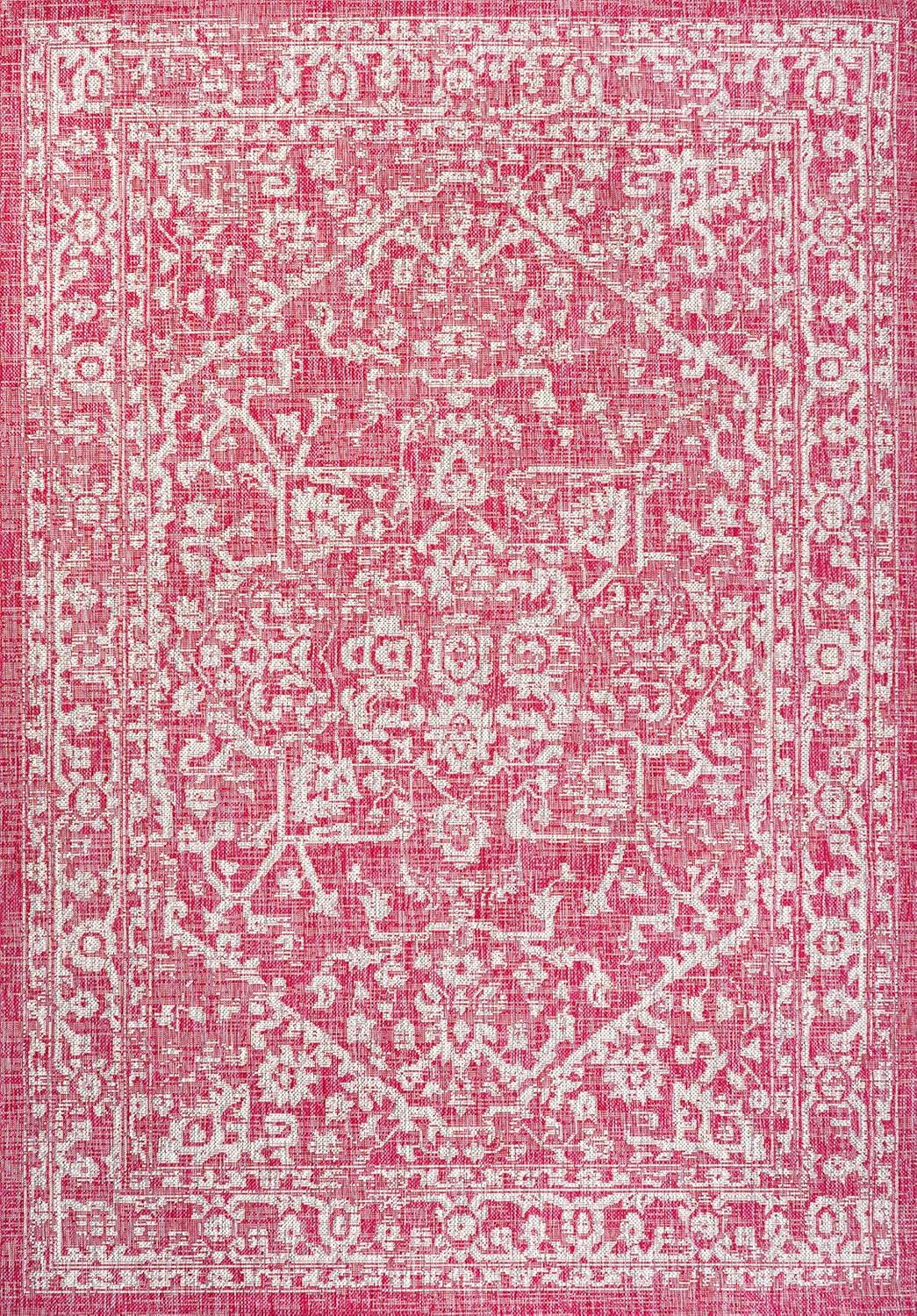 9' x 12' Malta Bohemian Medallion Textured Weave Indoor/Outdoor Area Rug, Fuchsia/Light Gray - JONATHAN Y