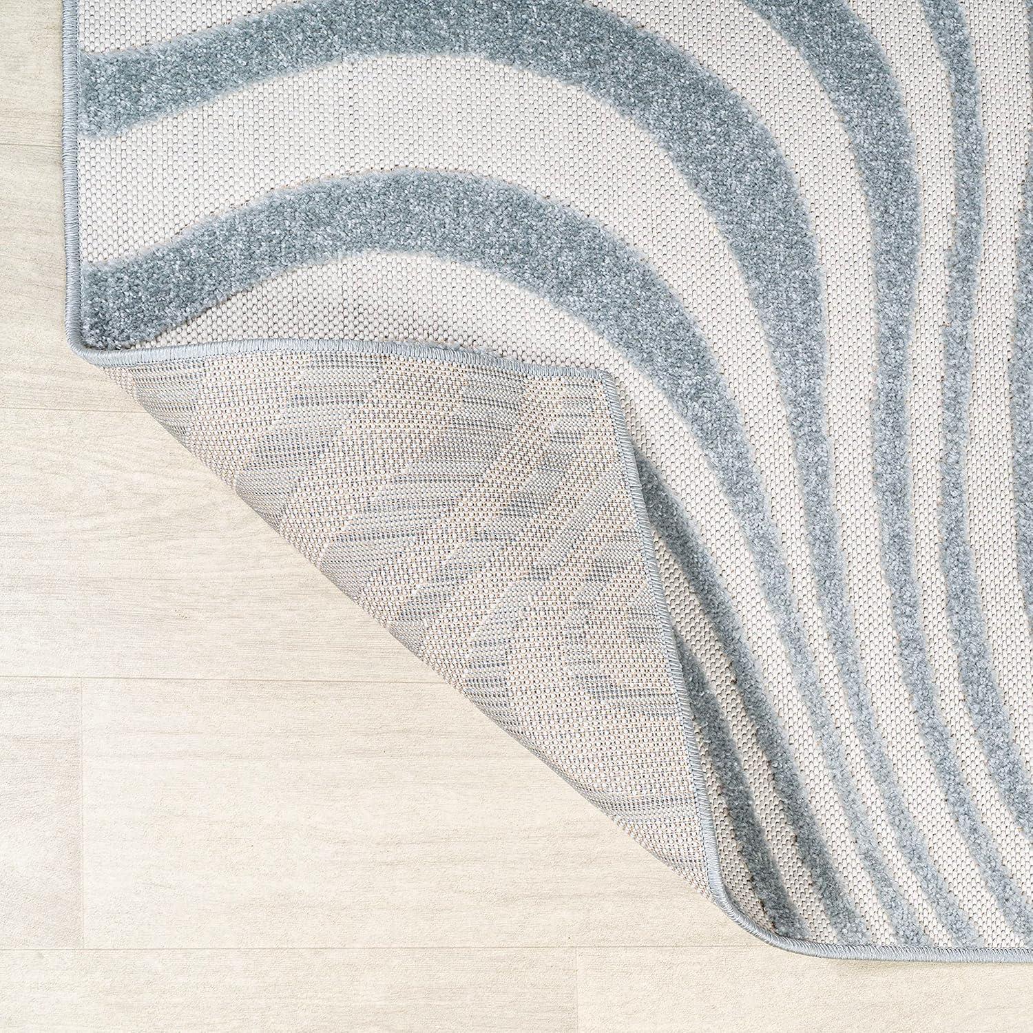 JONATHAN Y Maribo High-Low Abstract Groovy Striped Light Blue/Ivory 4 ft. x 6 ft. Indoor/Outdoor Area Rug