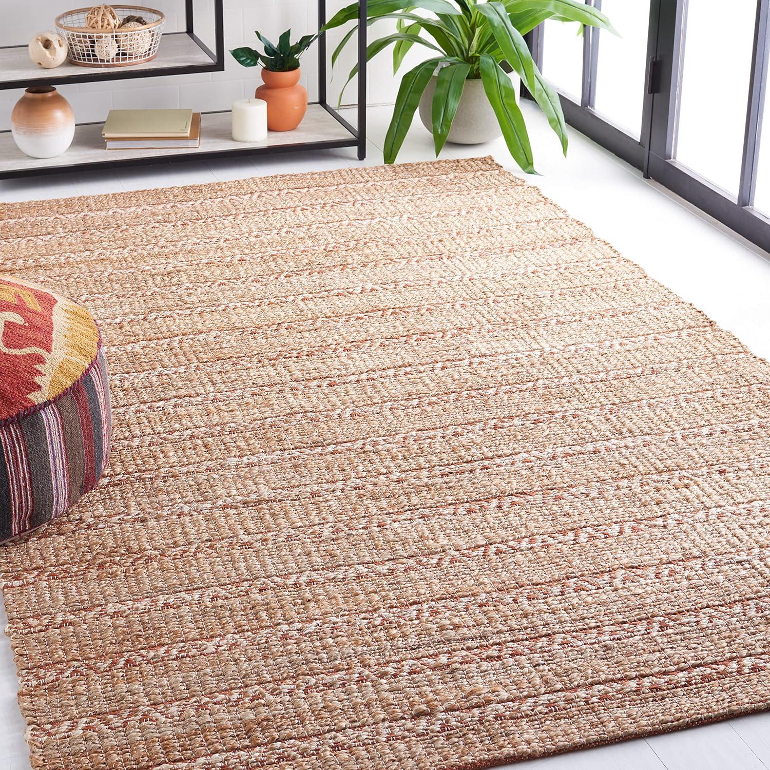 Natural Fiber NFB655 Power Loomed Area Rug - Rust/Natural - 4'x6' - Safavieh.