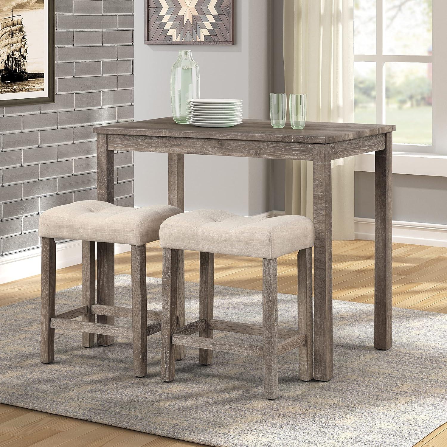 Sora Taupe Upholstered 24.5" Saddle Counter Stool, Set of 2