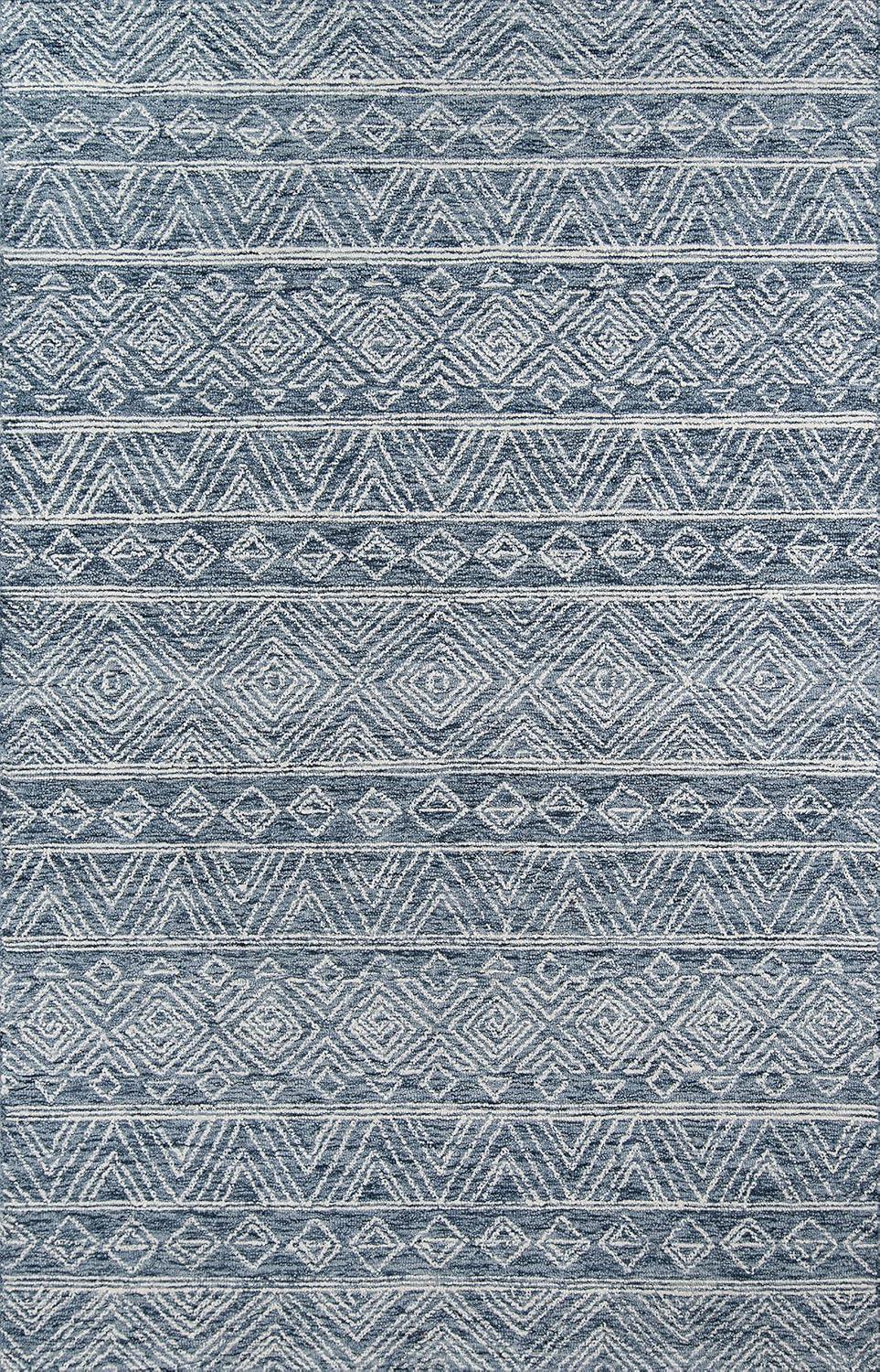 3'6"x5'6" Mallorca Evalyn Area Rug Denim - Momeni: Wool, Geometric, Bohemian, Handmade, Low Pile, Indoor Use