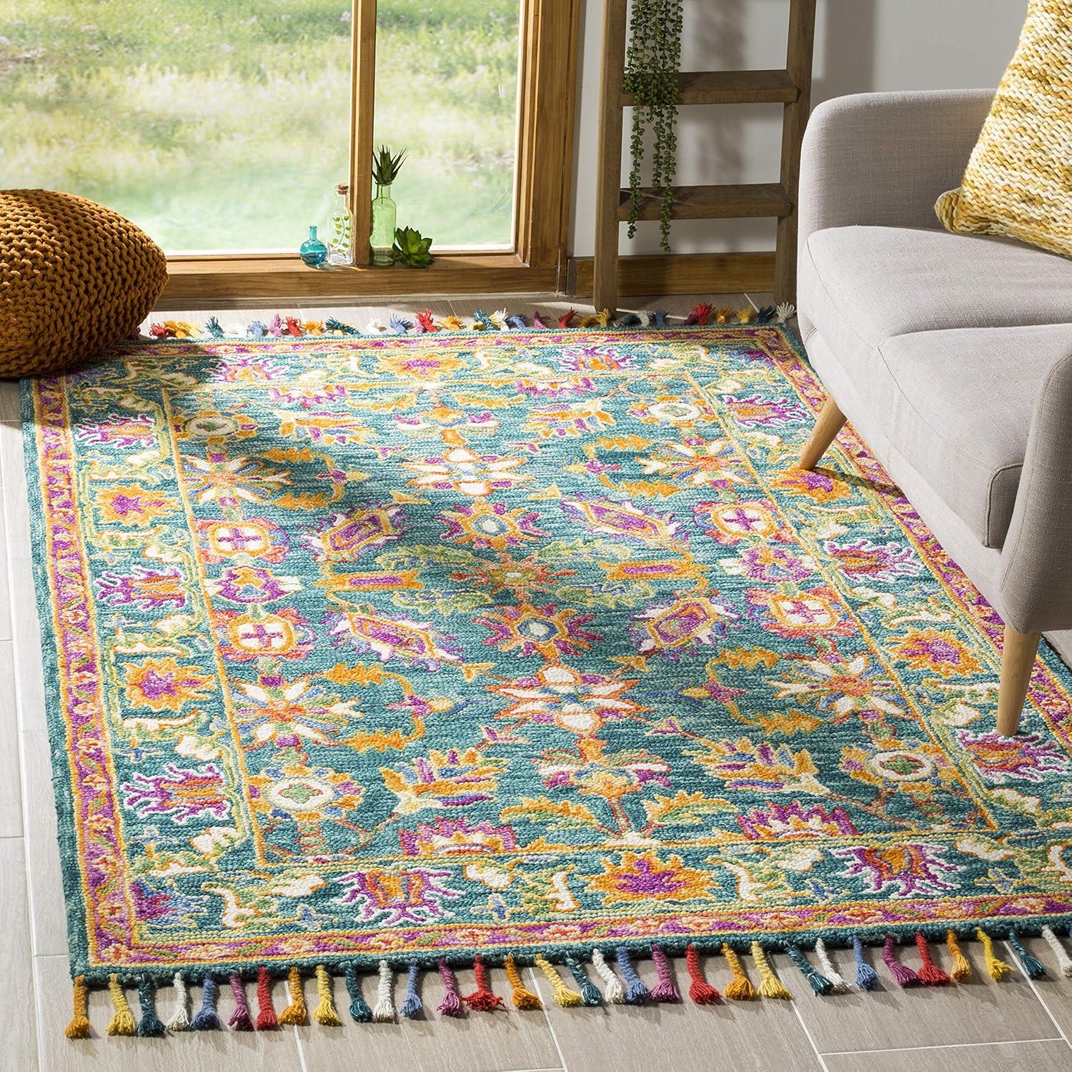 Aspen APN113 Hand Tufted Area Rug - Turquoise/Purple - 7' X 7' Square - Safavieh.