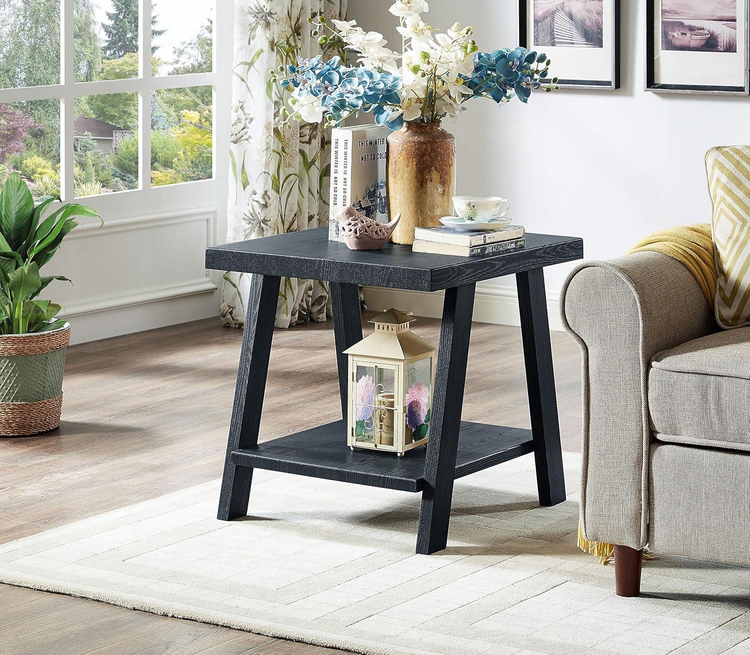 Roundhill Furniture Athens Contemporary Replicated Wood Shelf End Table in Black Finish