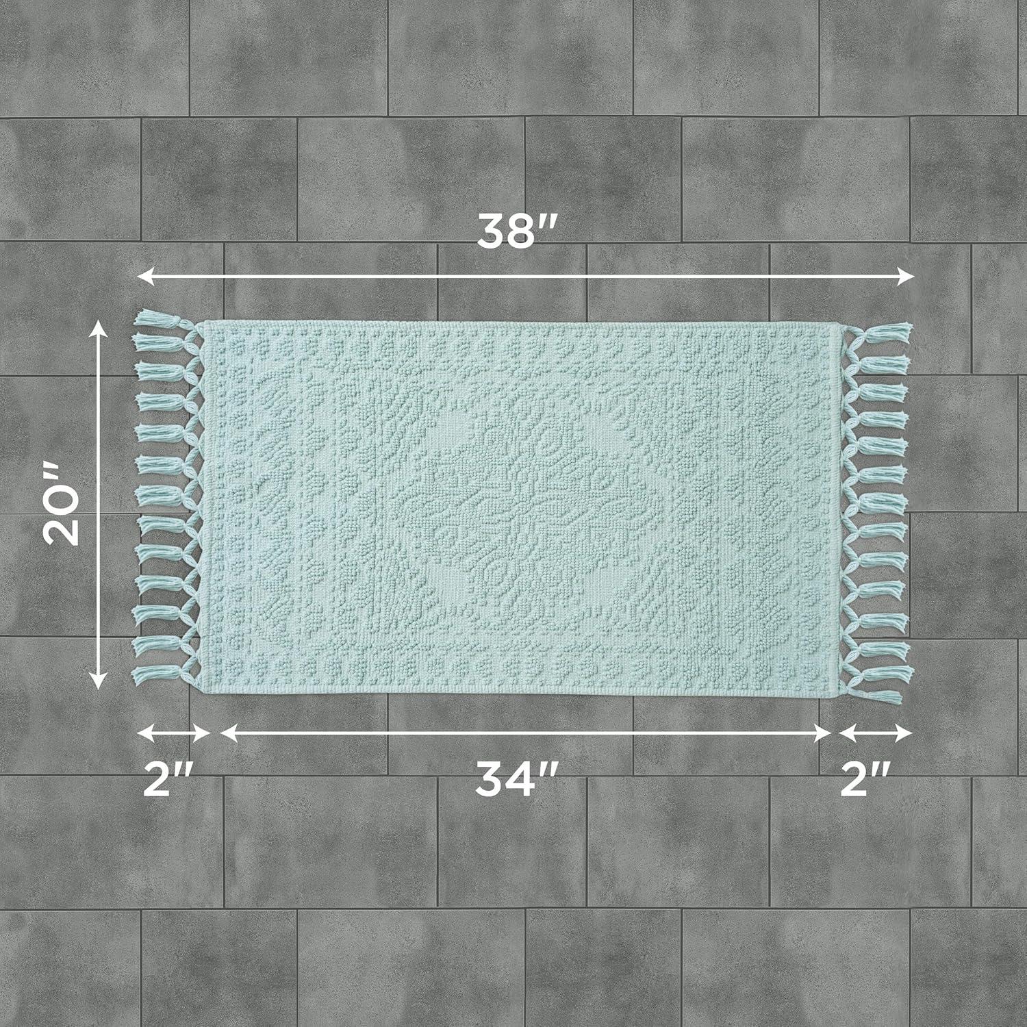French Connection Nellore Bathroom Rugs, Woven and Beaded Bathroom Mats, Durable Bath Rugs, Thick Bath Mats for Bathroom and Shower Rugs, 20" x 38", Light Blue