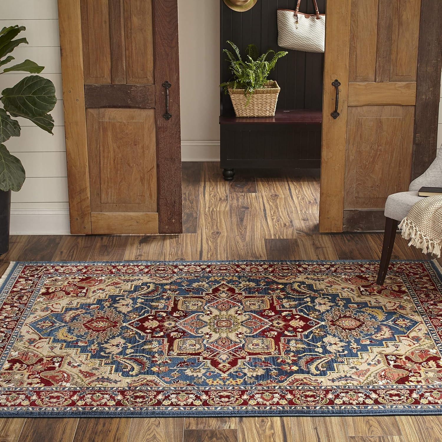 Lenox Blue Flat Woven Wool and Synthetic Area Rug