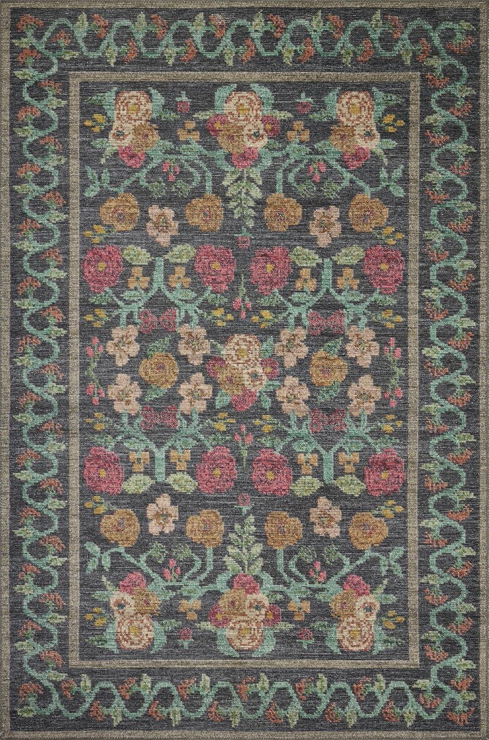 Rosa Black Floral Synthetic Runner Rug 2'-6" x 7'-6"