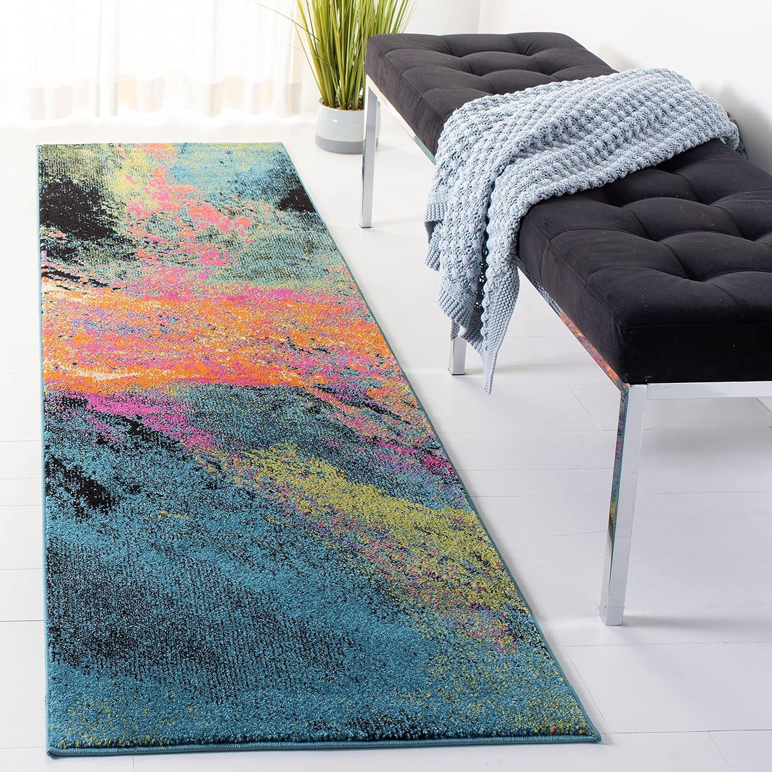 Galaxy GAL117 Power Loomed Indoor Runner - Blue/Orange - 2'3"x8' - Safavieh
