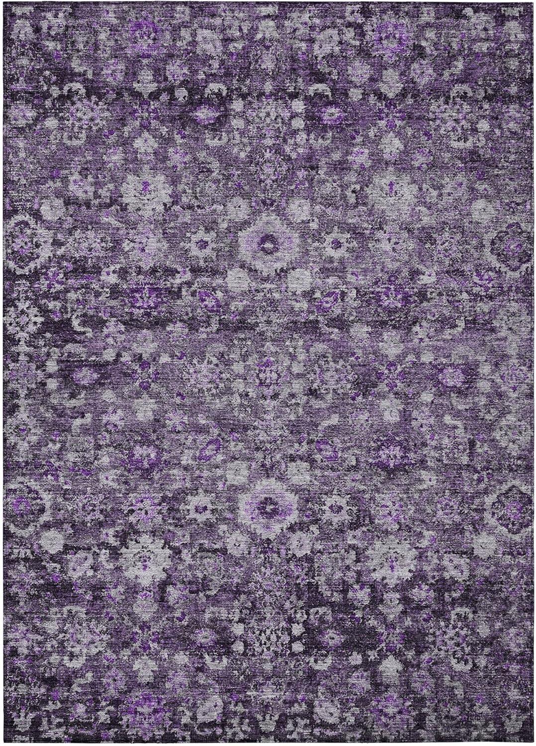 Purple Rectangular Machine-Washable Synthetic Area Rug