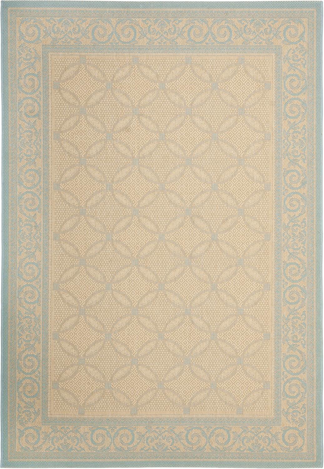 Courtyard Cream & Aqua Geometric Indoor/Outdoor Area Rug, 5'3" x 7'7"