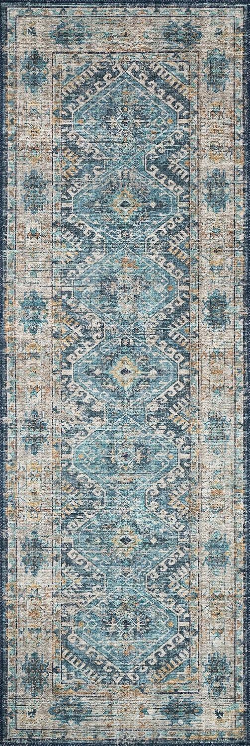 Denim and Natural Easy-Care Wool Blend 2' x 5' Area Rug