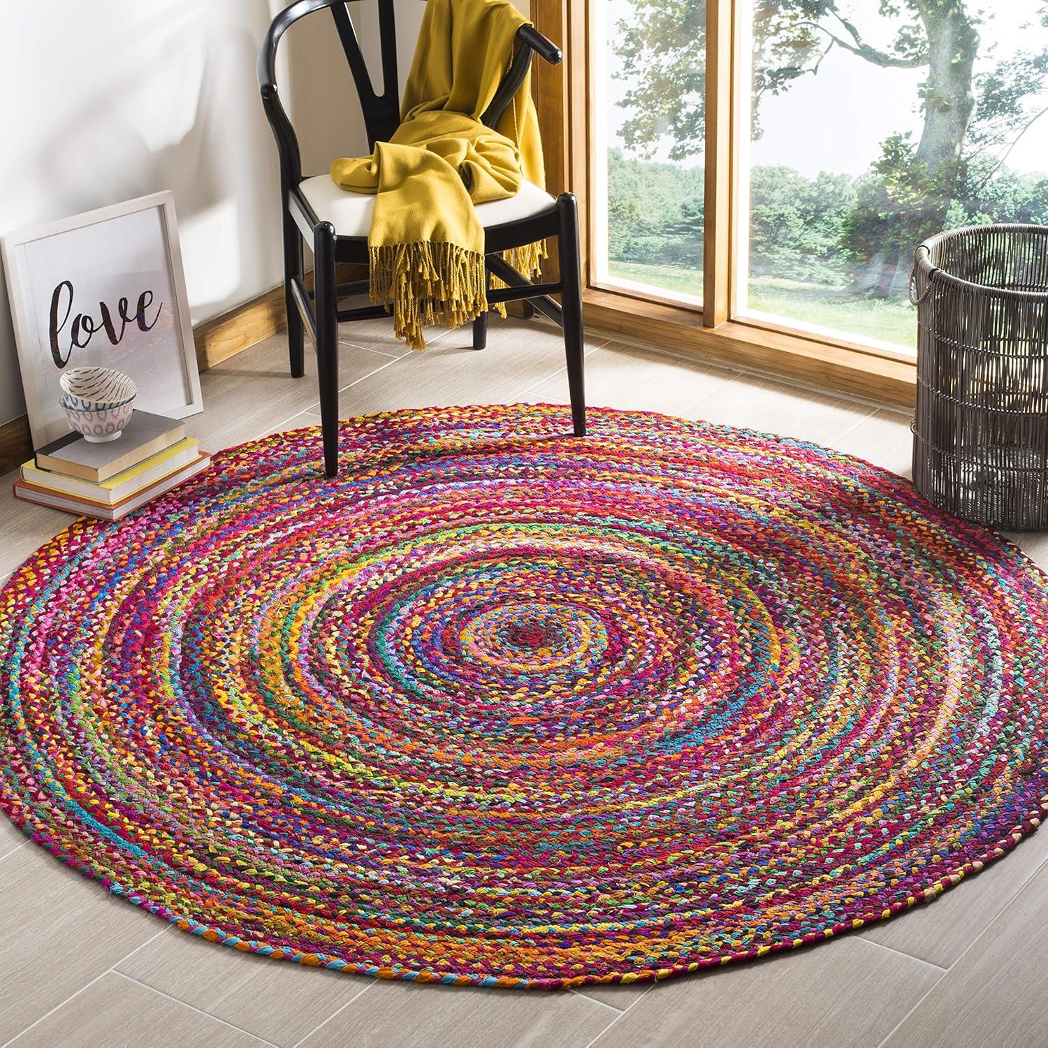 Braided BRD210 Hand Woven Area Rug - Red/Multi - 4' Round - Safavieh.