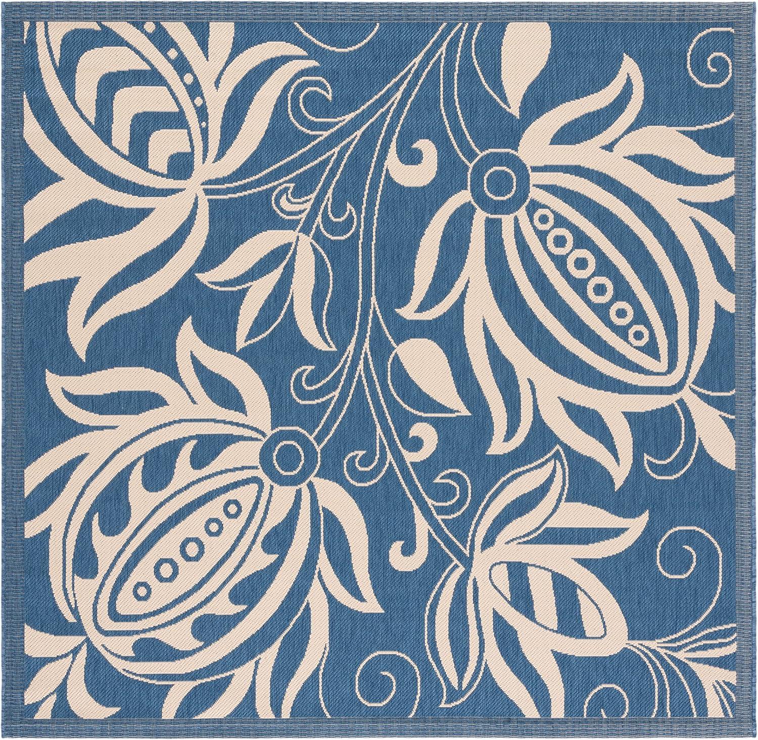 Courtyard CY2961 Power Loomed Indoor and Outdoor Area Rug - Blue/Natural - 7'10"x7'10" - Safavieh