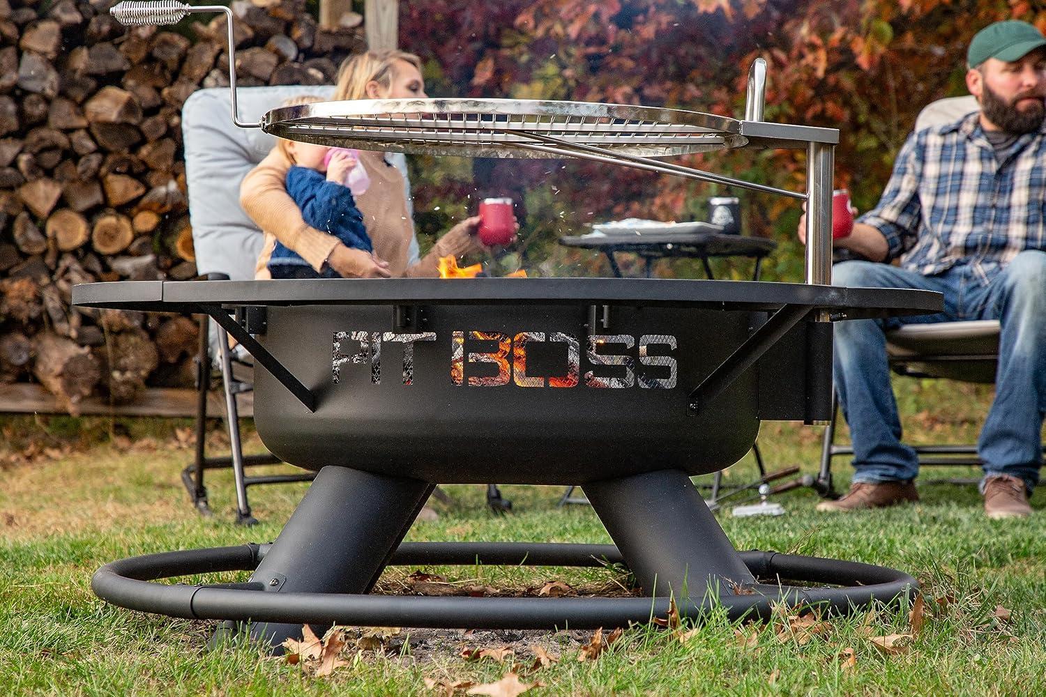 Pit Boss Cowboy Fire Pit with Adjustable Cooking Grate and Wraparound Shelf