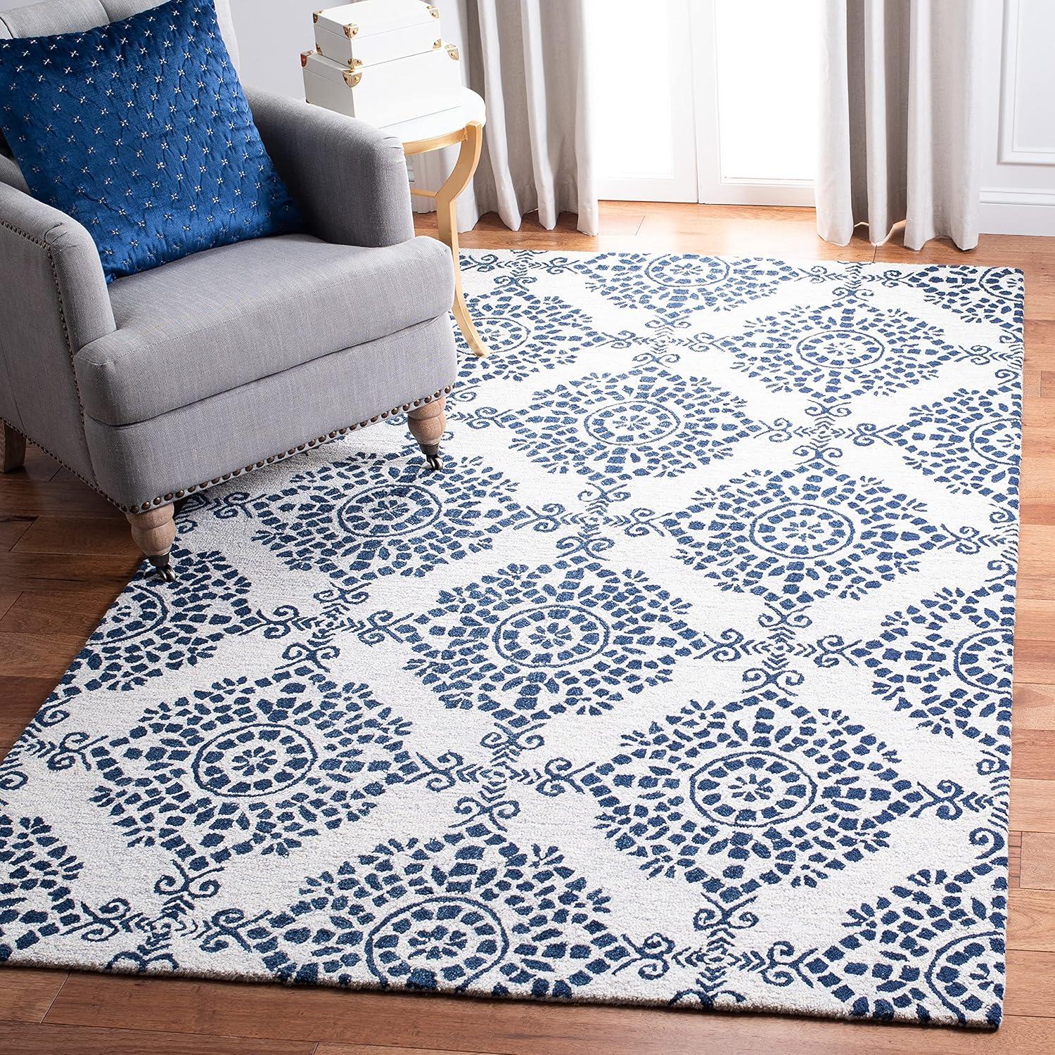Micro-Loop MLP647 Hand Tufted Area Rug - Ivory/Blue - 5'x8' - Safavieh.