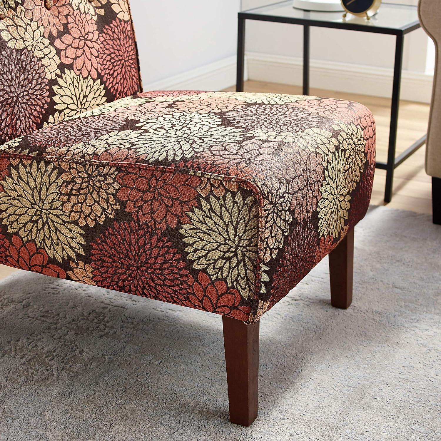 Linon Coco Harvest Upholstered Tufted Accent Chair in Rust/Orange Floral Fabric