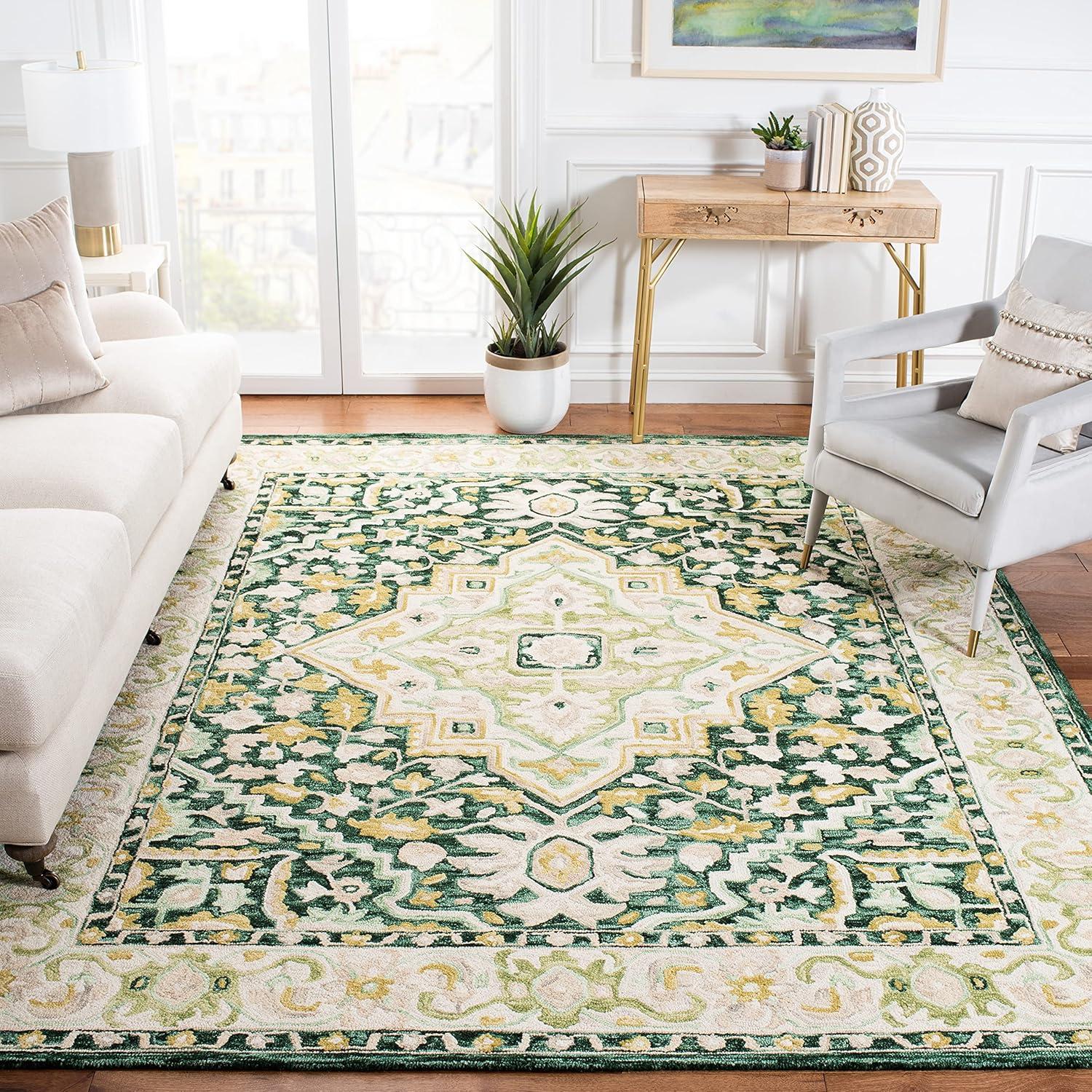 Aspen Green and Ivory Floral Wool 8' x 10' Area Rug