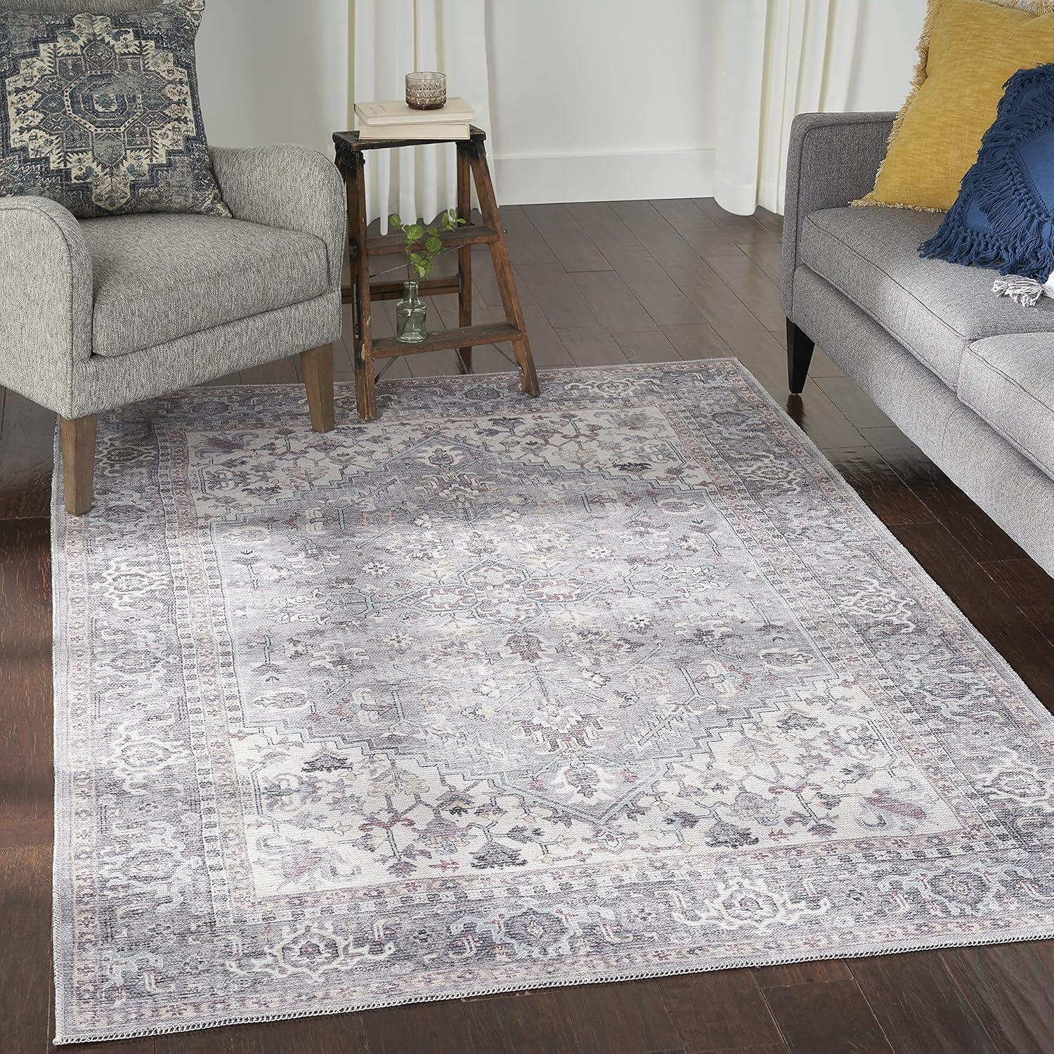 Machine Washable Oriental Gray Area Rug