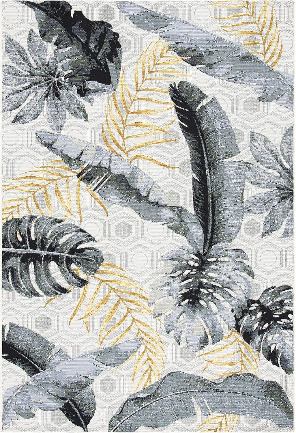 Tropical Paradise Gray & Gold Synthetic Area Rug - 5'3" x 7'6"