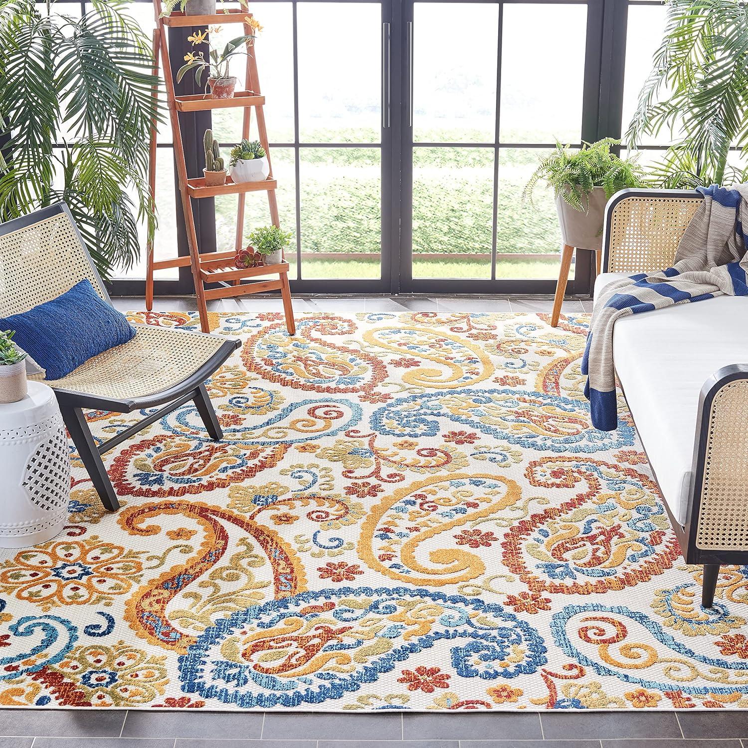 Cabana Cream and Navy Floral Square Area Rug