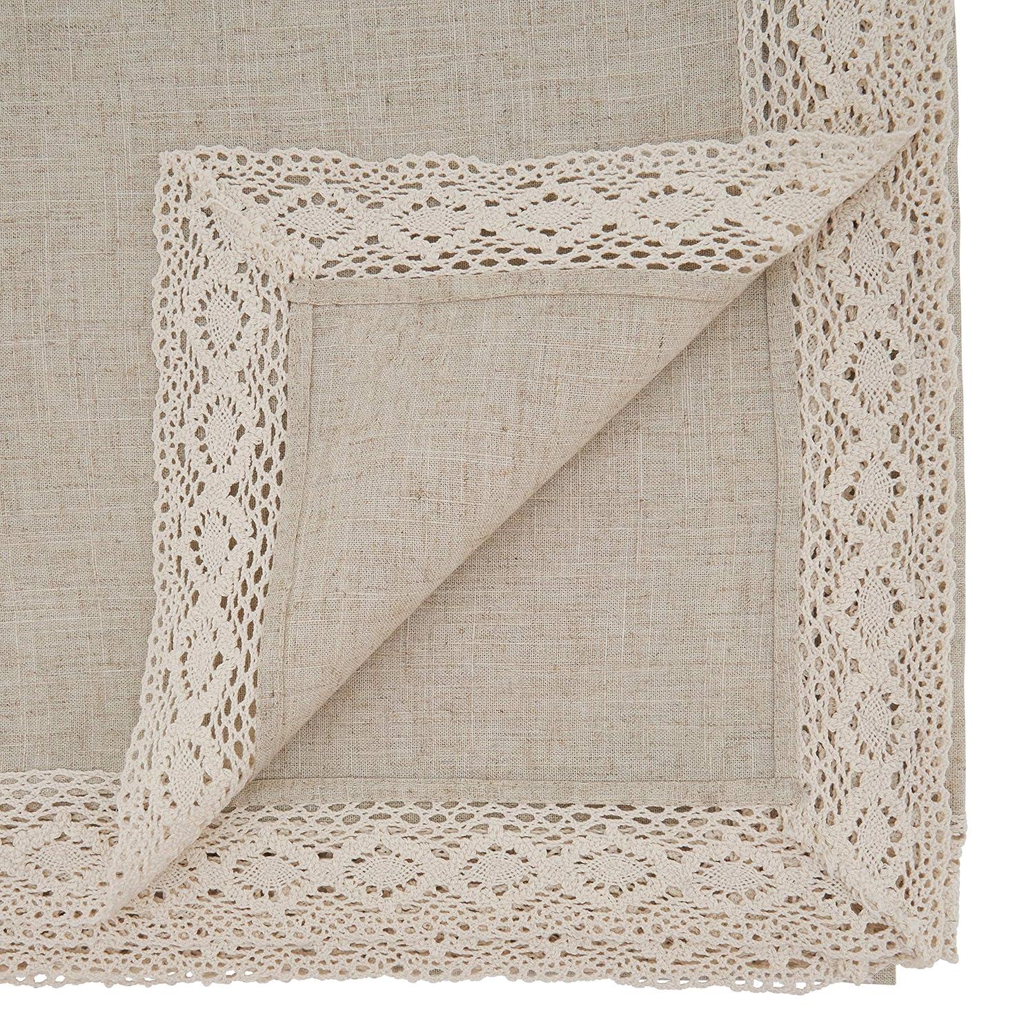 Saro Lifestyle Lace Border Design Tablecloth, Natural, 70" x 180"