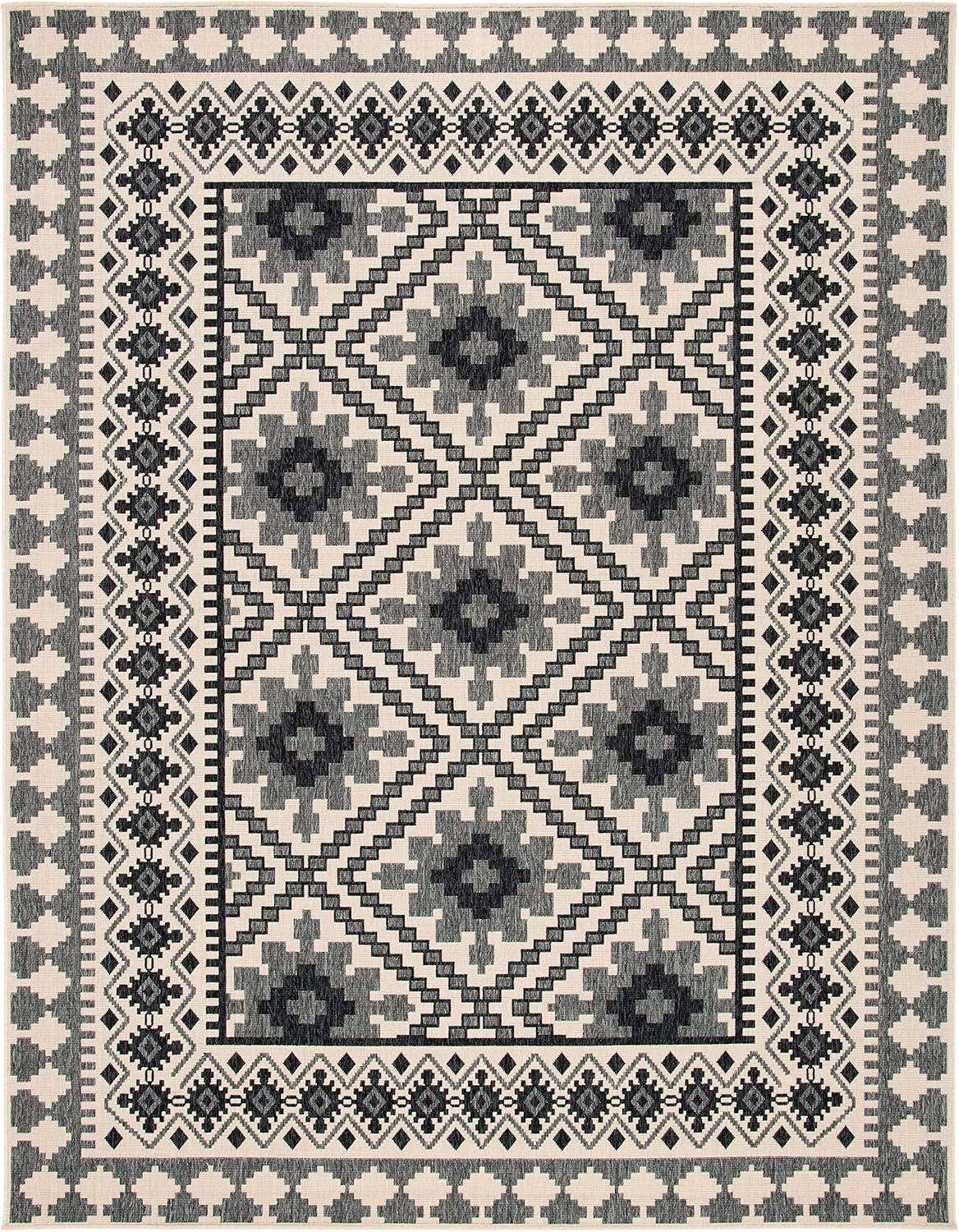 Ivory and Slate Southwestern Synthetic Indoor/Outdoor Area Rug