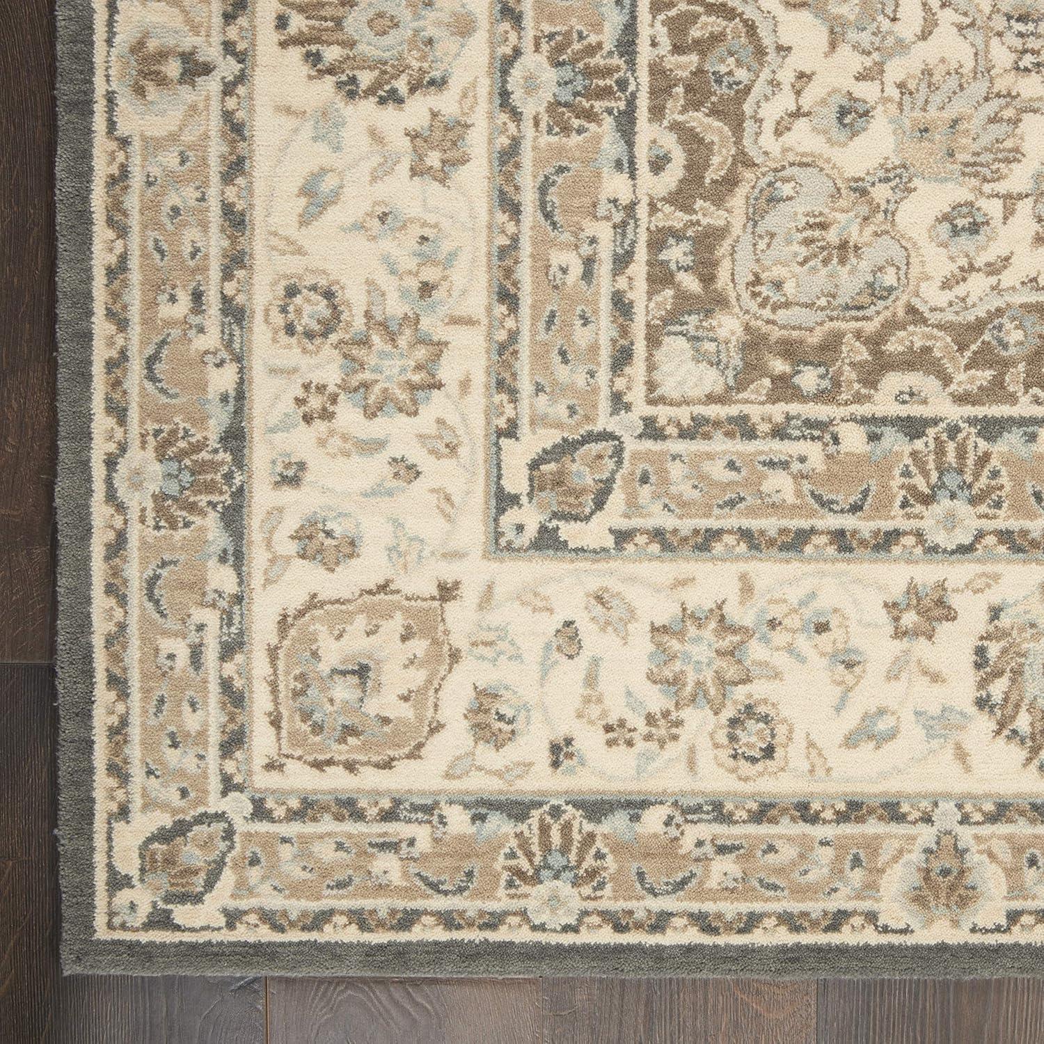 Elegant Grey/Ivory Loom-Woven Wool Blend 7'6" x 9'6" Area Rug