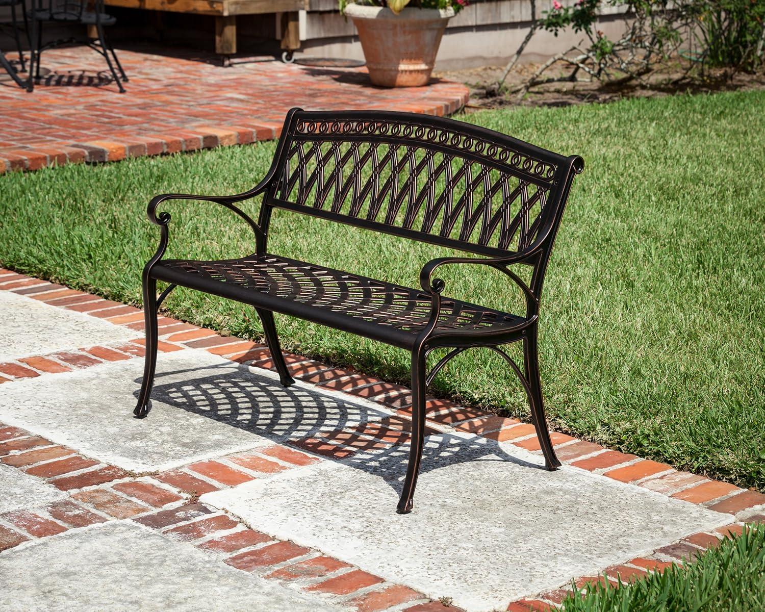 Simone 40" Antique Bronze Cast Aluminum Patio Bench