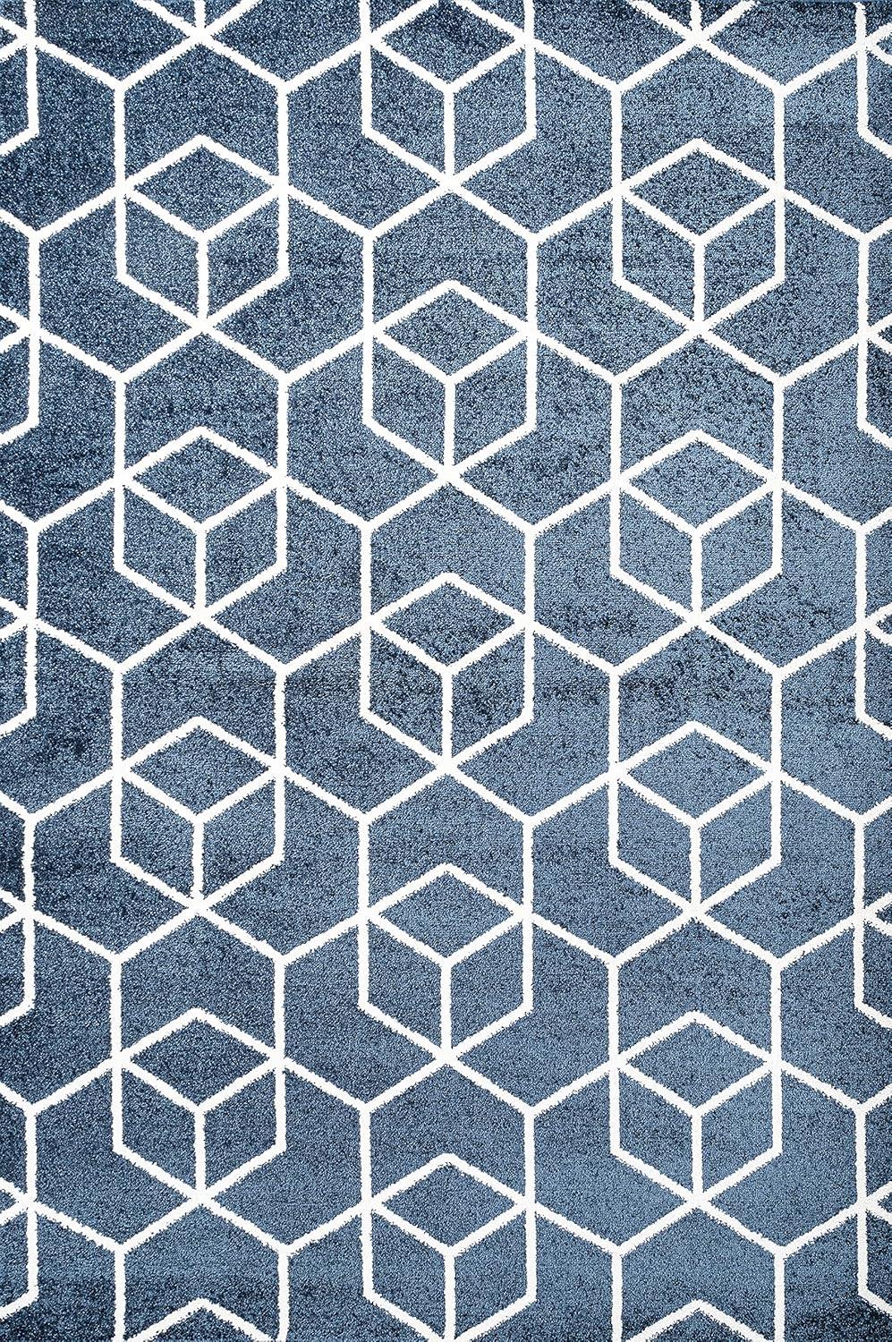 3'x5' Tumbling Blocks Modern Geometric Area Rug, Navy/White - JONATHAN Y