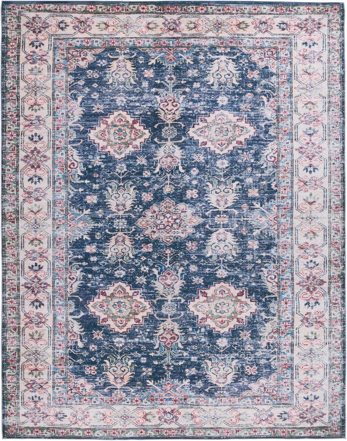 Tucson Navy & Beige 9' x 12' Hand-Knotted Synthetic Area Rug