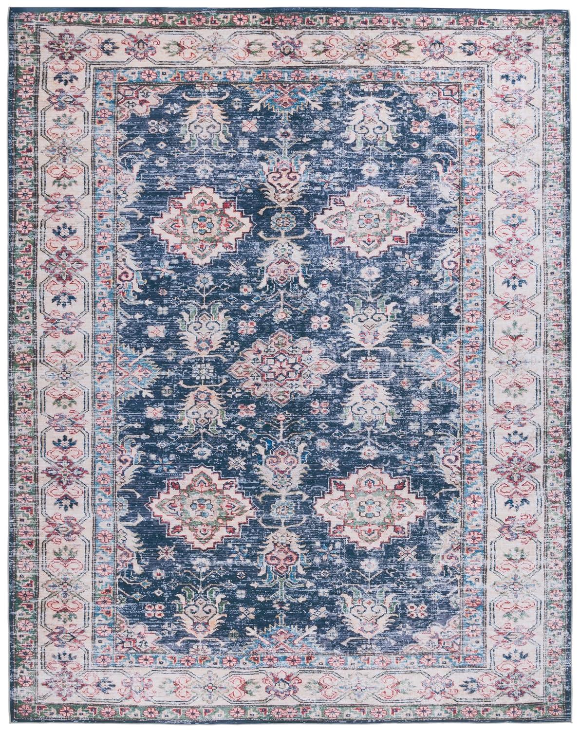 Tucson Vintage Persian TSN196 Power Loomed Machine Washable Skid-Resistant Indoor Area Rug - Navy/Beige - 9'x12' - Safavieh
