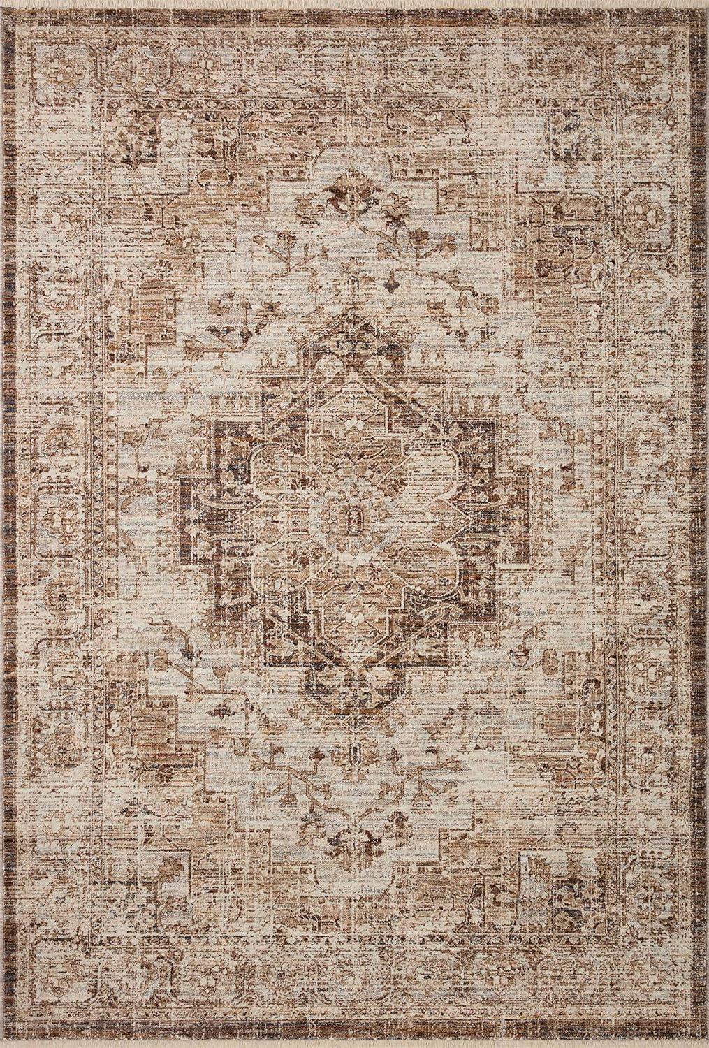 Sorrento Oriental Machine Made Power Loom Polyester Area Rug in Beige/Brown